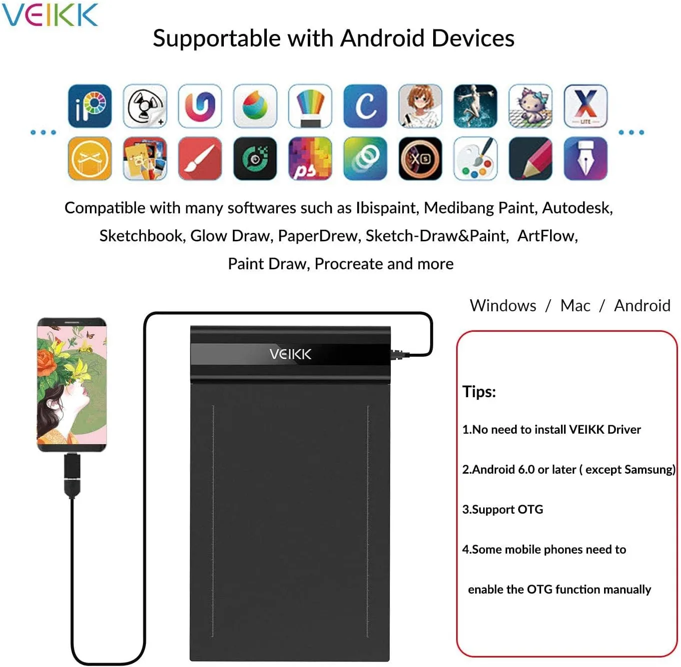 VEIKK S640 Drawing Tablet (6x4 inch, Pressure Sensitivity 16384 Levels)