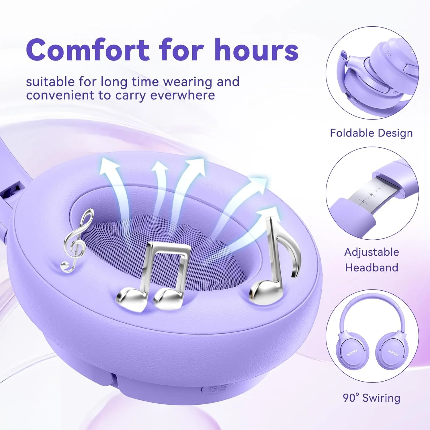 BERIBES Bluetooth Headphones Over Ear Wireless HiFi Stereo Headsets 65H 6EQ