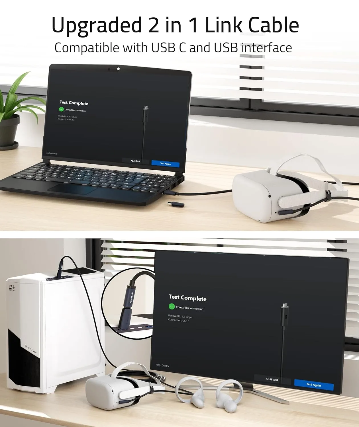 Syntech VR Link Cable 16FT for Meta Quest 3/3S/2, USB 3.0 Adapter