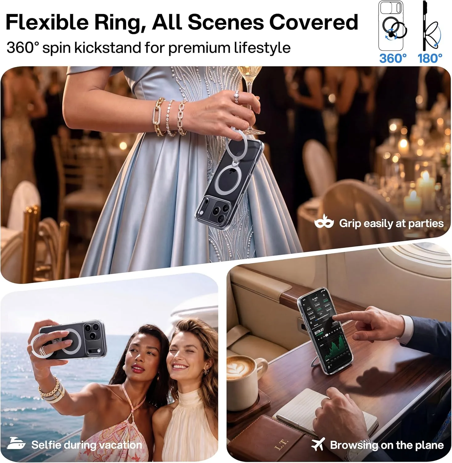 CASEKOO Clear 360 Spin Magnetic Stand for iPhone 18 Pro Max Case