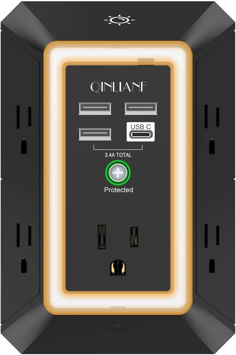 Wall Charger, Surge Protector, QINLIANF 5 Outlet Extender with 4 USB Ports