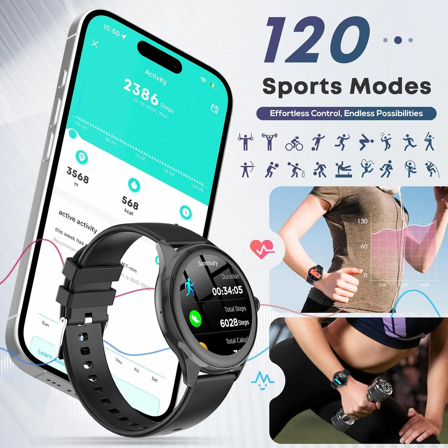 Smart Watch for Men, 1.39" HD Touchscreen Smartwatch with 120 Sports Modes, AI Voice Assistant, Heart Rate/Sleep Monitor, Bluetooth Call & Music Control Fitness Watch for iPhone/Android (Gray)