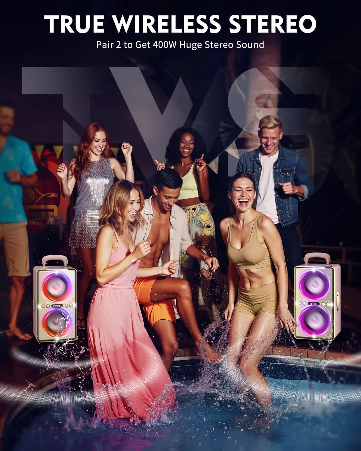 YIER Bluetooth Speaker, 240W Peak Loud Party Speaker with Deep Bass, Pink