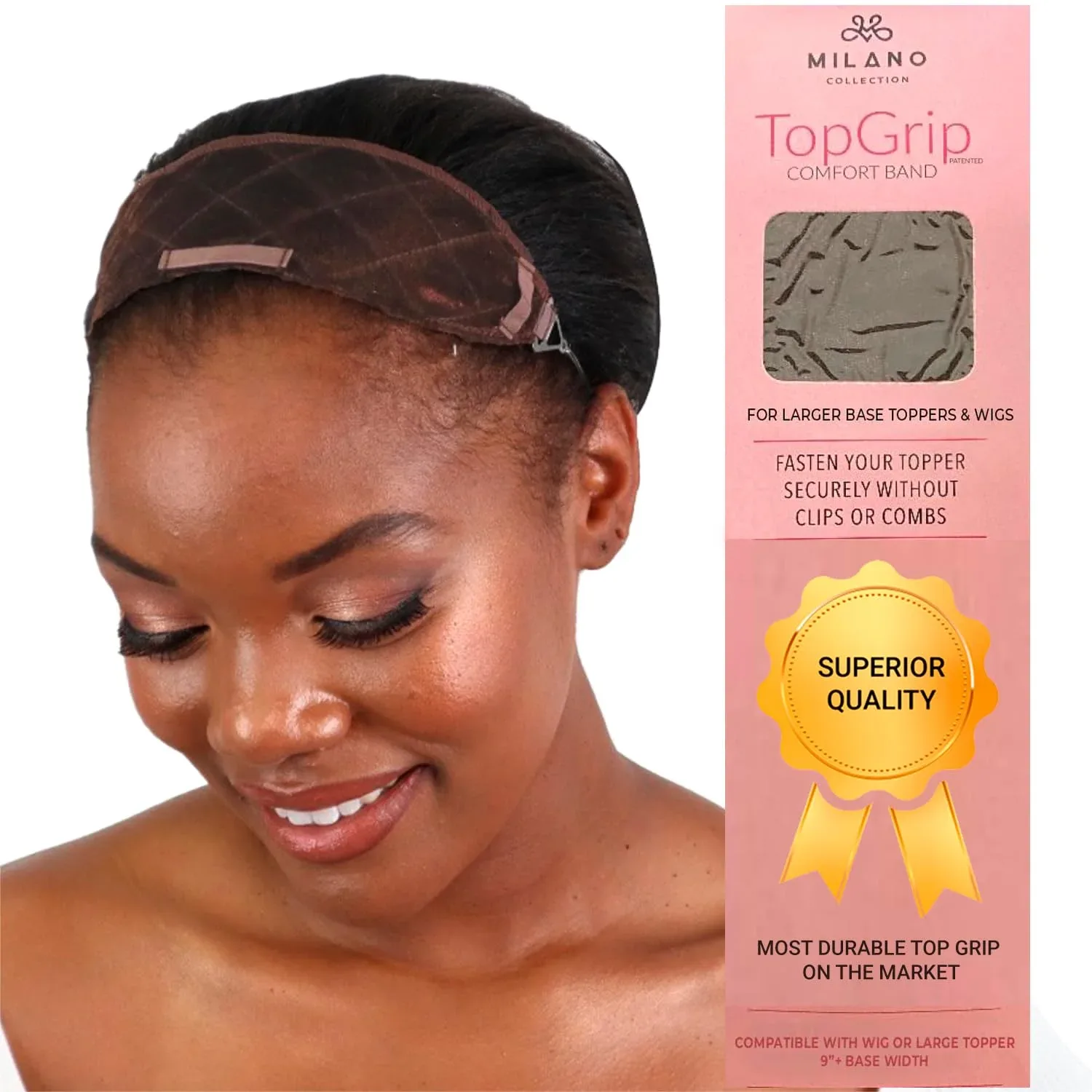 Banda sujetadora TopGrip Milano Collection para pelucas y postizos, talla grande, color marrón