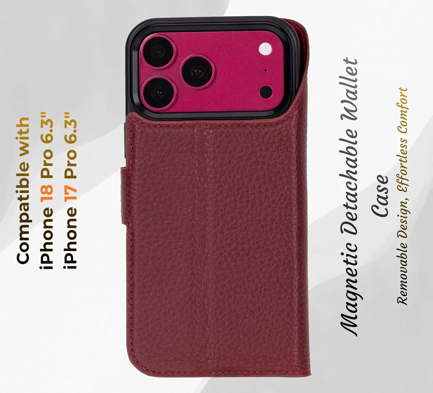 VENOULT Detachable Wallet Case for iPhone 18/17 Pro, Full Grain Leather