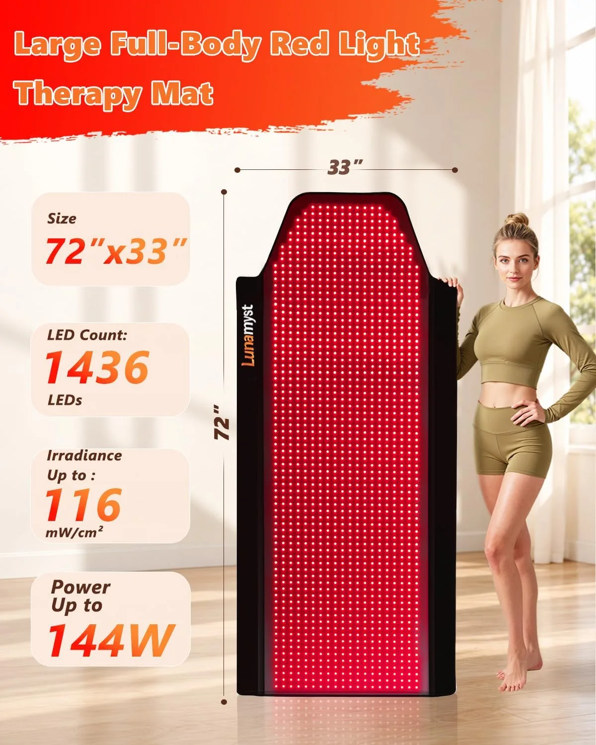 Red Light Therapy Mat Full Body 72" x 33", 1436 LEDs, 660/850nm