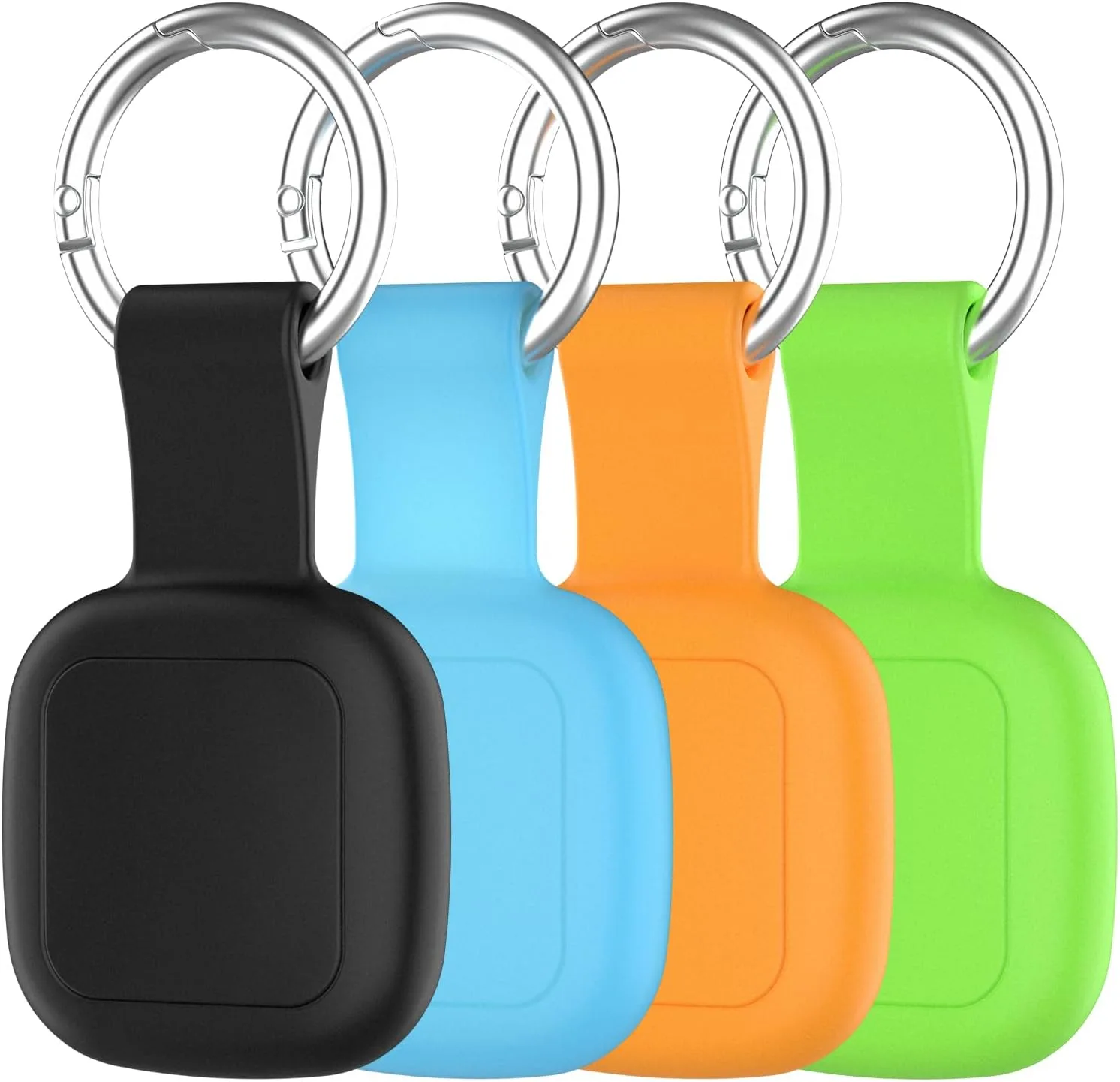 4-Pack Waterproof Silicone Cases for UGREEN Tracker Tags (iOS Only) Holders with Key Rings, Full-Cover Shockproof and Scratch-Resistant for Keys, Bags, Luggage and Pet Collars, Black/Blue/Orange/Green
