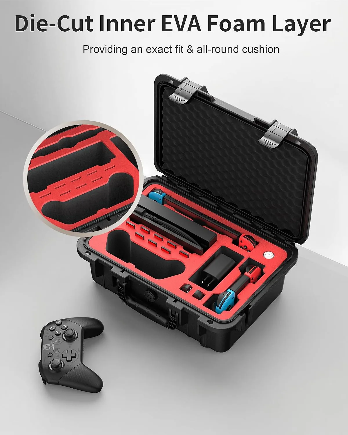 DEVASO Carrying Case for Nintendo Switch/Switch OLED, Professional Deluxe Waterproof Travel Case Soft Lining Hard Case for Nintendo Switch OLED Model (2021) Console Pro Controller & Accessories
