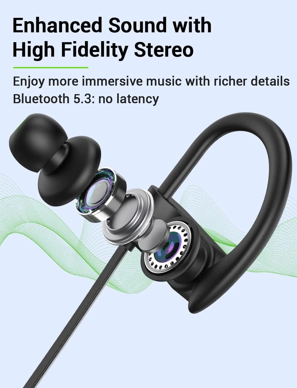 Bluetooth 5.3 Headphones, Wireless Sports In-Ear Earbuds IPX7 Waterproof