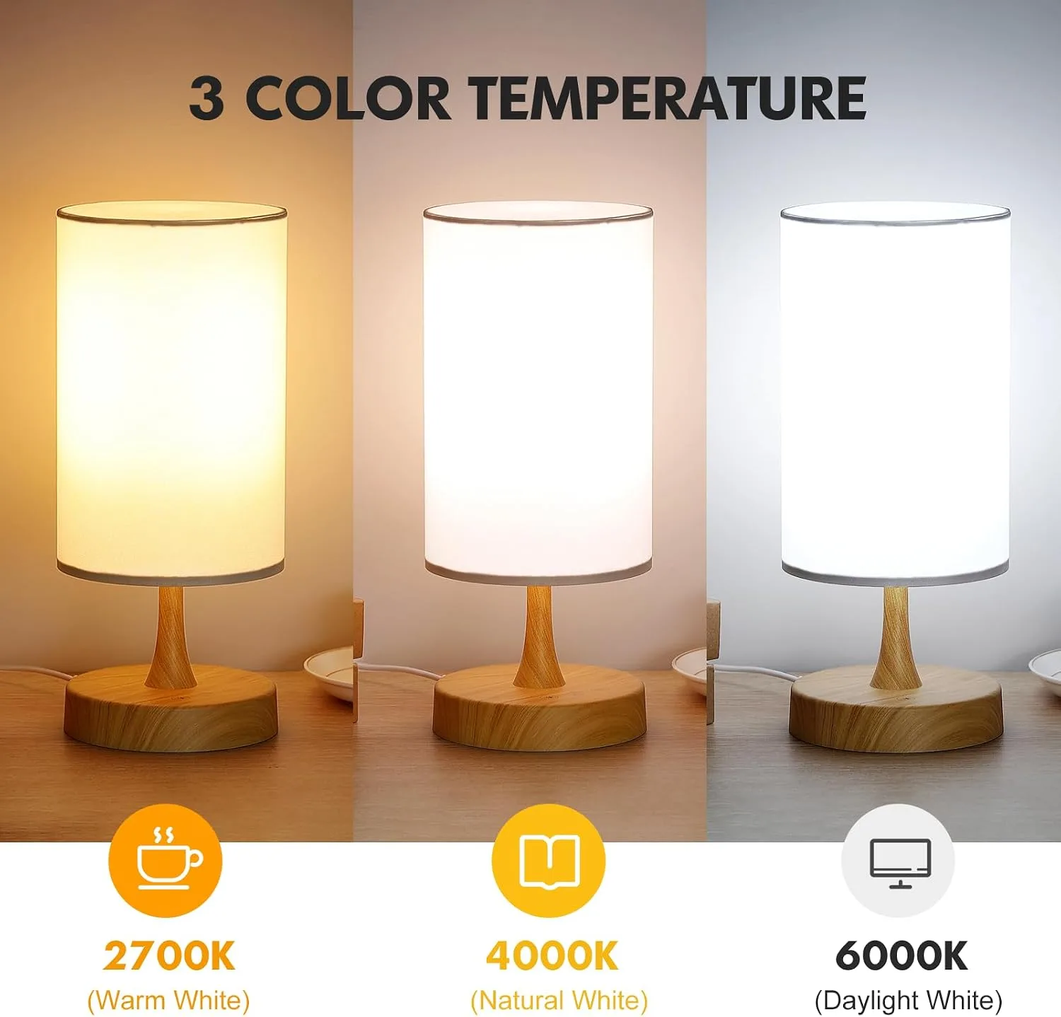 Caromolly Light Therapy Lamp, 10000 Lux Light with Remote Control, 3 Color Temperature & 4 Brightness Level & Timer, Daylight Lamp for Home, Office, Decoration(Wood Base White Shade)