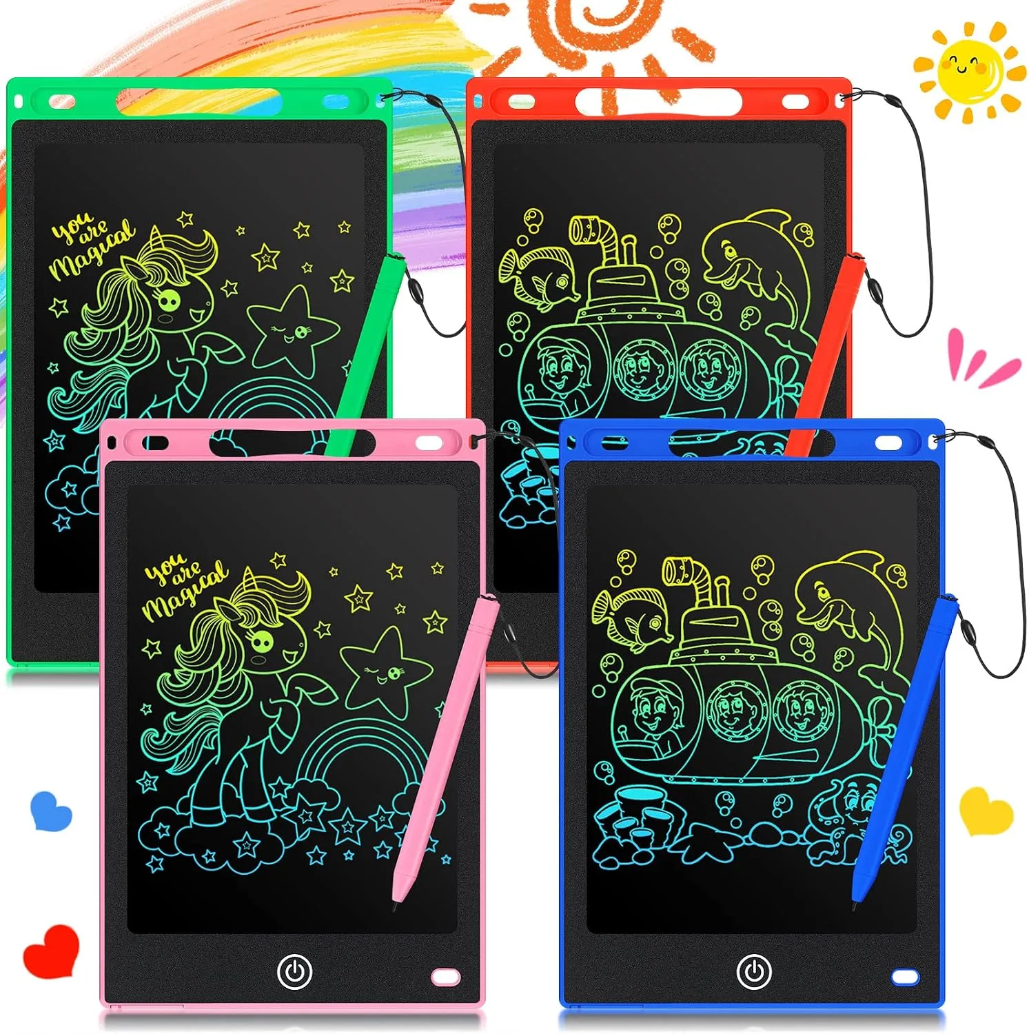 Zonon 4 Pcs LCD Writing Tablet for Kid, Blue, Red, Green, Pink