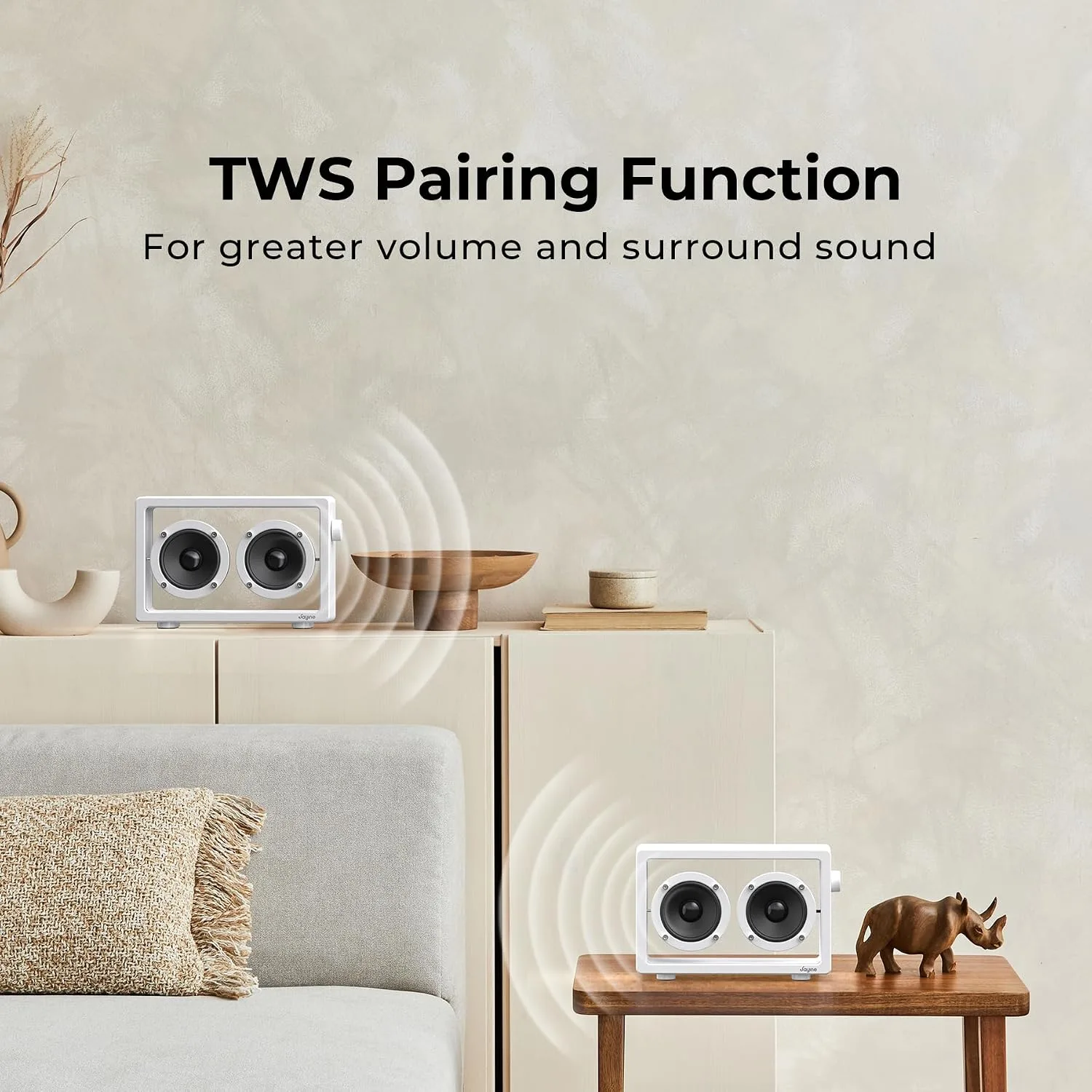 JAYINE Cassette Portable Bluetooth Speaker, 16W Minimalist Speakers Bluetooth Wireless Loud, HD Powerful Sound and Wide Compatibility V5.3 for Indoor Outdoor - White