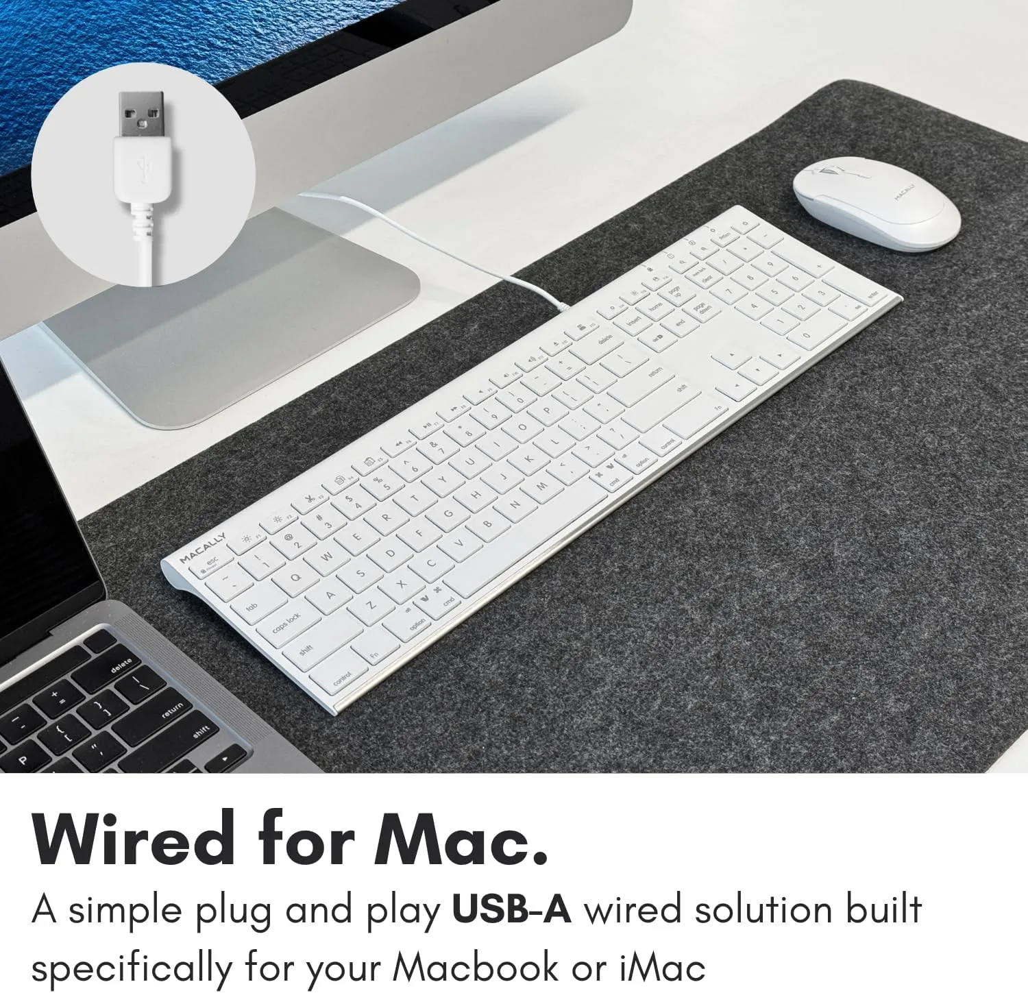Macally Slim USB Wired Keyboard for Mac and Windows - Simple and Sophisticated - USB Apple Keyboard with Numeric Keypad for Mac Mini / Pro, Macbook, iMac with 110 Scissor Switch Keys and 20 Shortcuts
