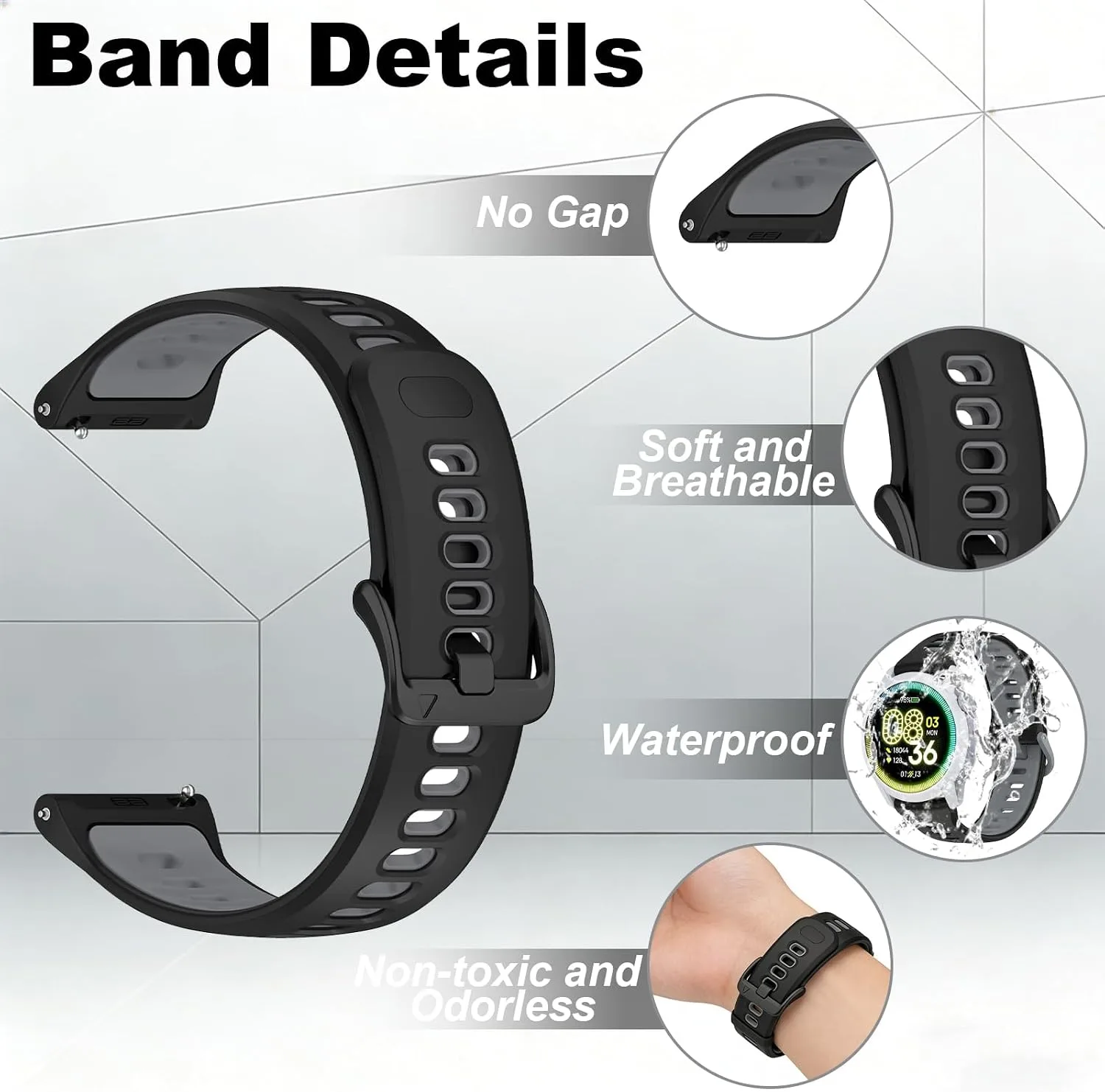 Silicone Bands Compatible with COROS PACE 3/4/Pro, COROS APEX PRO/2 Pro/APEX 46 MM/APEX 4 42 MM, Replacement Breathable Smartwatch Straps for Women and Men