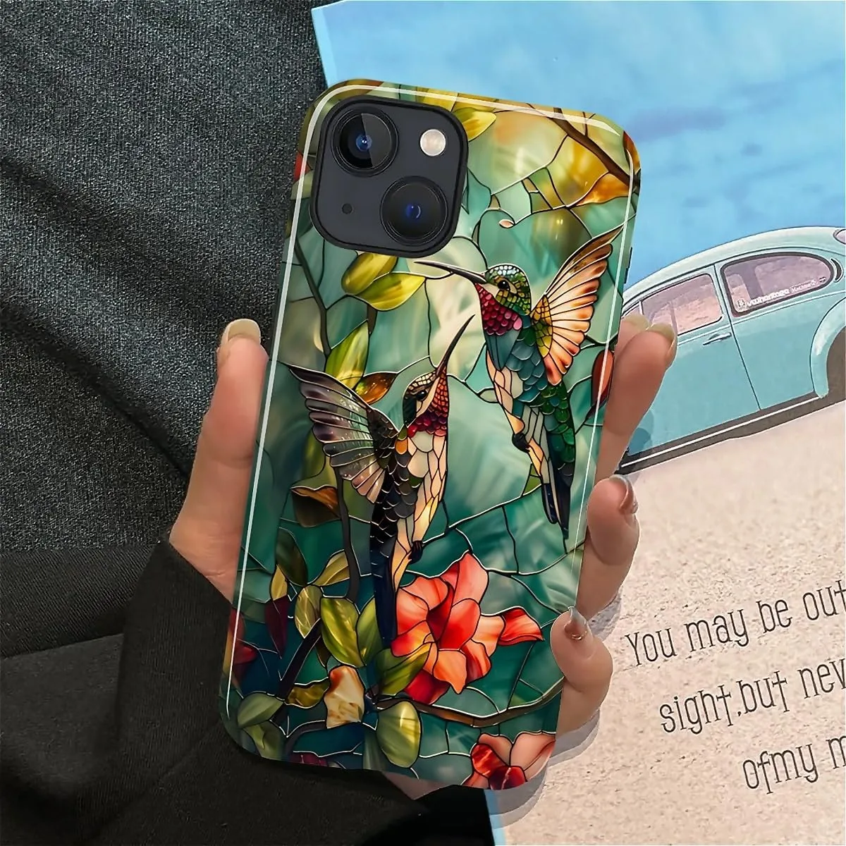 DAIZAG Case for iPhone 13/14,Mixed 2 Layer Design Shockproof Soft TPU Ddouble Protection Phone Case for iPhone 13/14-Gorgeous Hummingbird