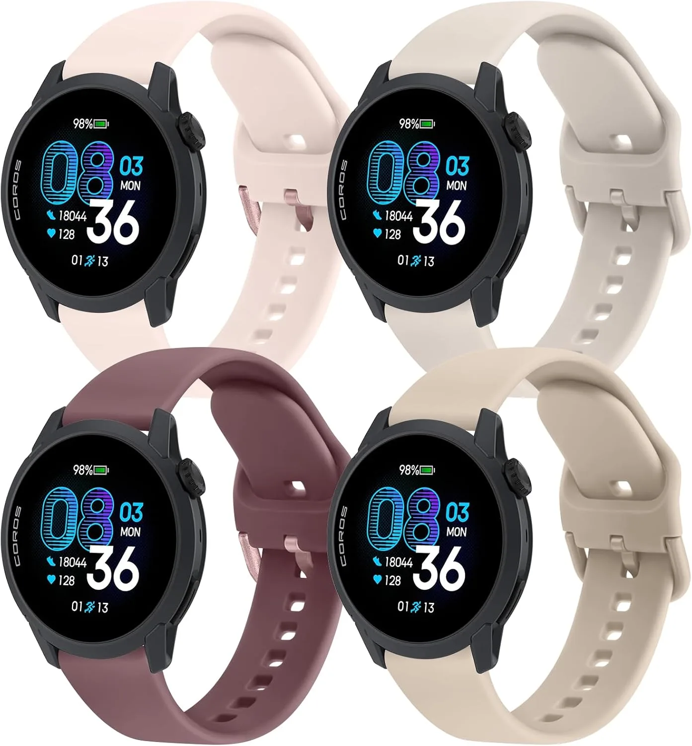 AK 4PACK Bands Compatible with COROS PACE 4 / PACE 3 / Pro/APEX 2 Pro/APEX Pro/APEX 46mm Men Women, 22mm Soft Sport Replacement Strap for Coros Pace 4/3 Watch