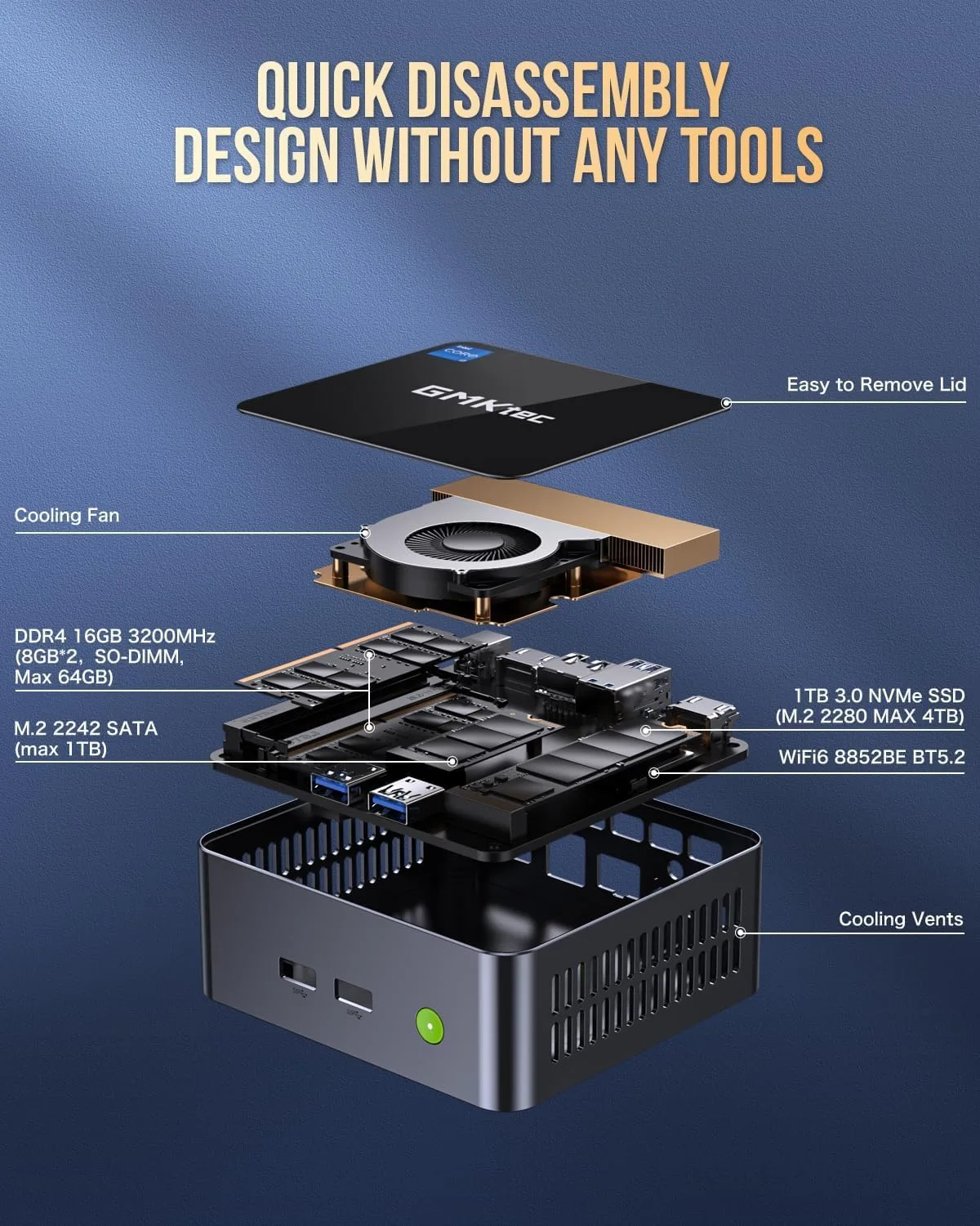 GMKtec Mini PC Intel Core i7-1185G7 (Up to 8 GHz) 16GB DDR4 1TB SSD