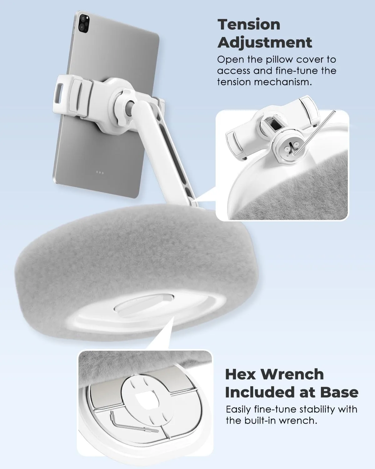 Viozon Tablet Pillow Stand,Kindle Pillow Stand, Compatible with 4-11" Tablet/Phone with Small Bowl, Kindle Holder Accessories,Idea for Reading and Video Watching On Bed,Gray