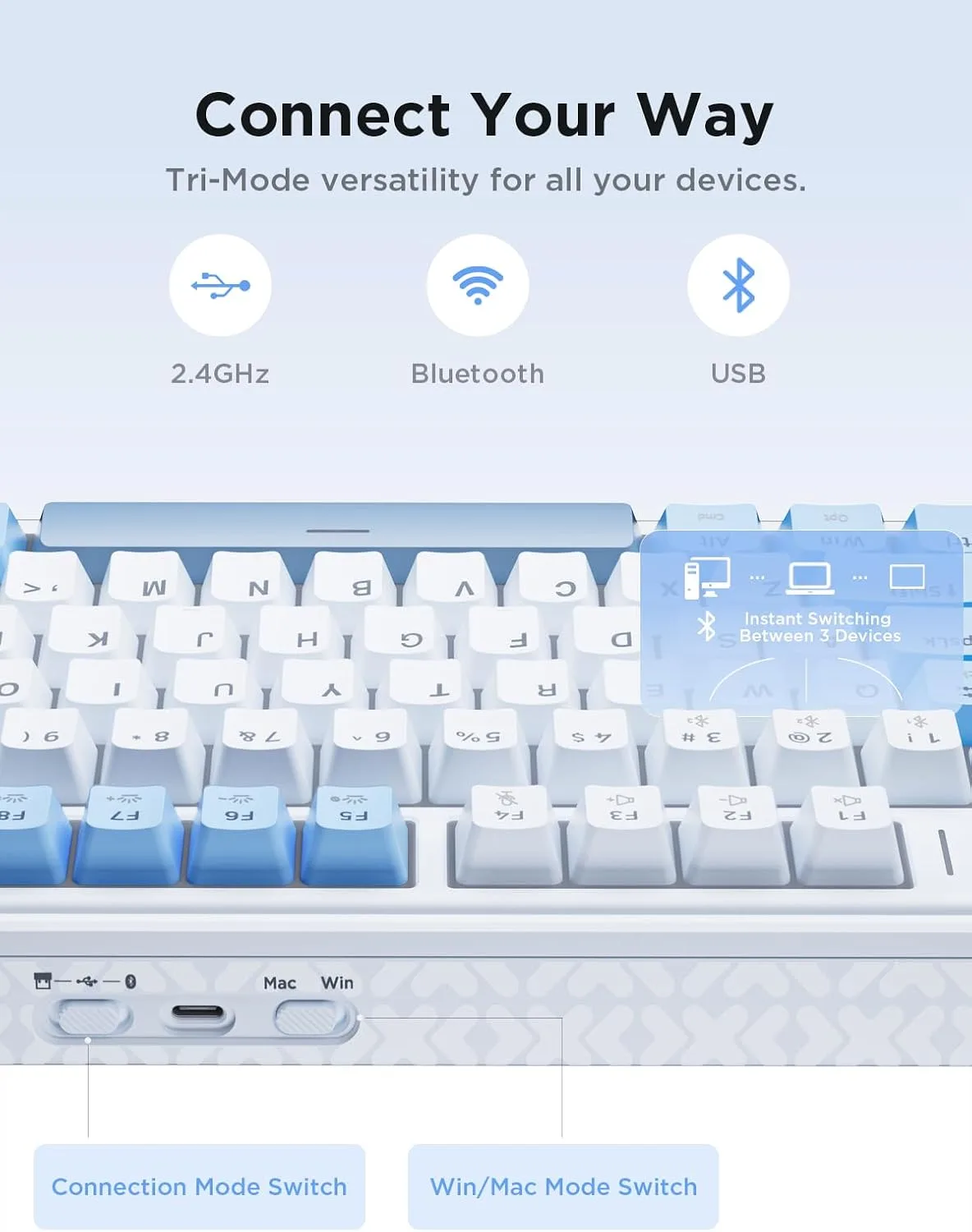 wegear 75% Compact Mechanical Keyboard with Knob for PC/Mac/Laptop-Blue