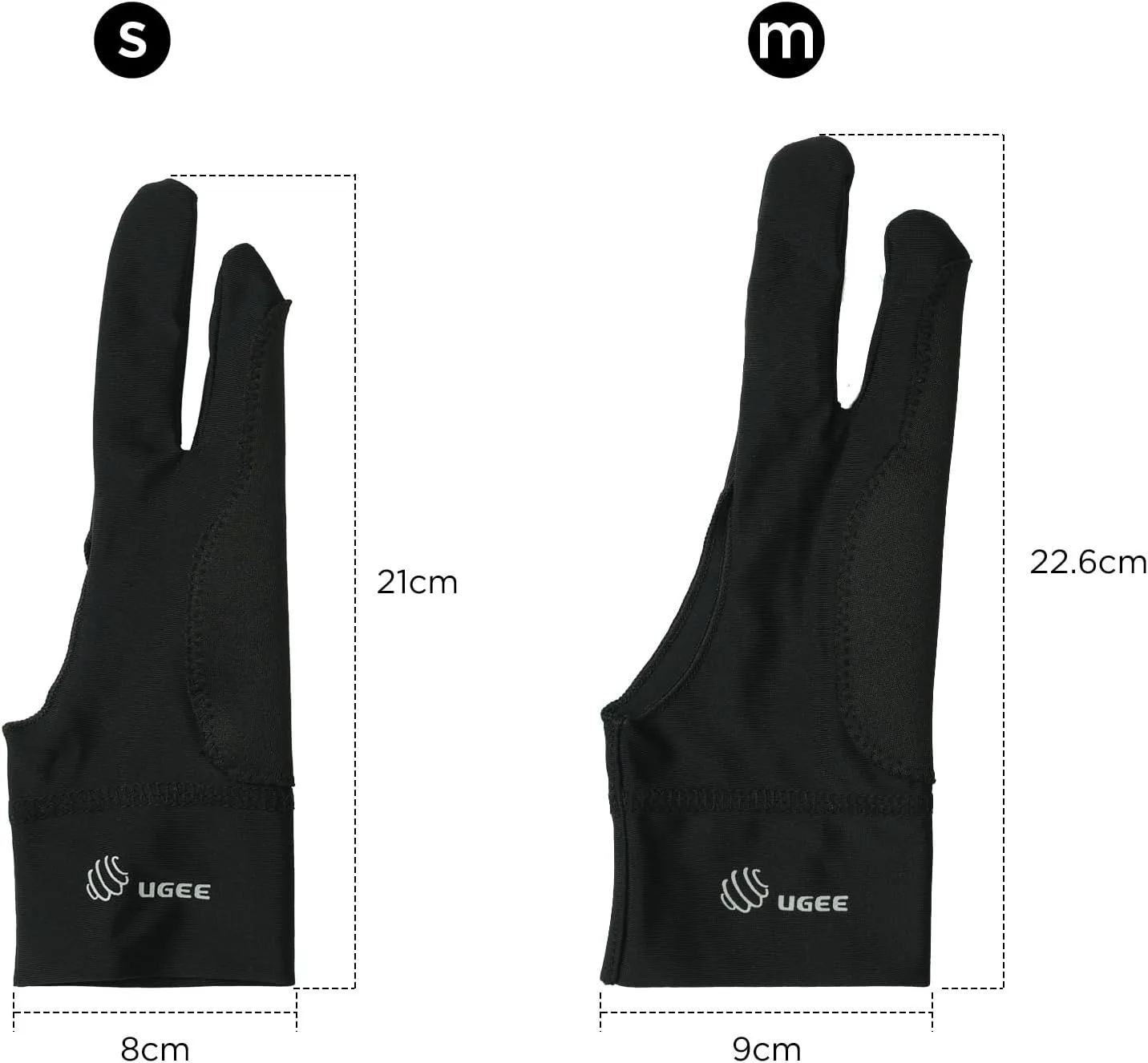 UGEE Artist Glove for Drawing, Improved Double Padded Gloves, Two-Finger Glove for Graphic Tablets, iPad, Smooth Elasticity, Breathable for Pen, Pencil, Sketch, Painting, Size S
