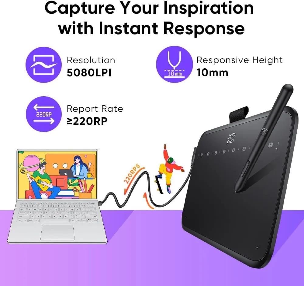 XPPen Deco 640 Drawing Tablet with 16384 Pressure Levels Sensitivity Battery-Free Stylus 6*4 Inch OSU Drawing Pad Graphic Tablet for Digital Drawing Teaching Designing Editing Work for PC Mac Android