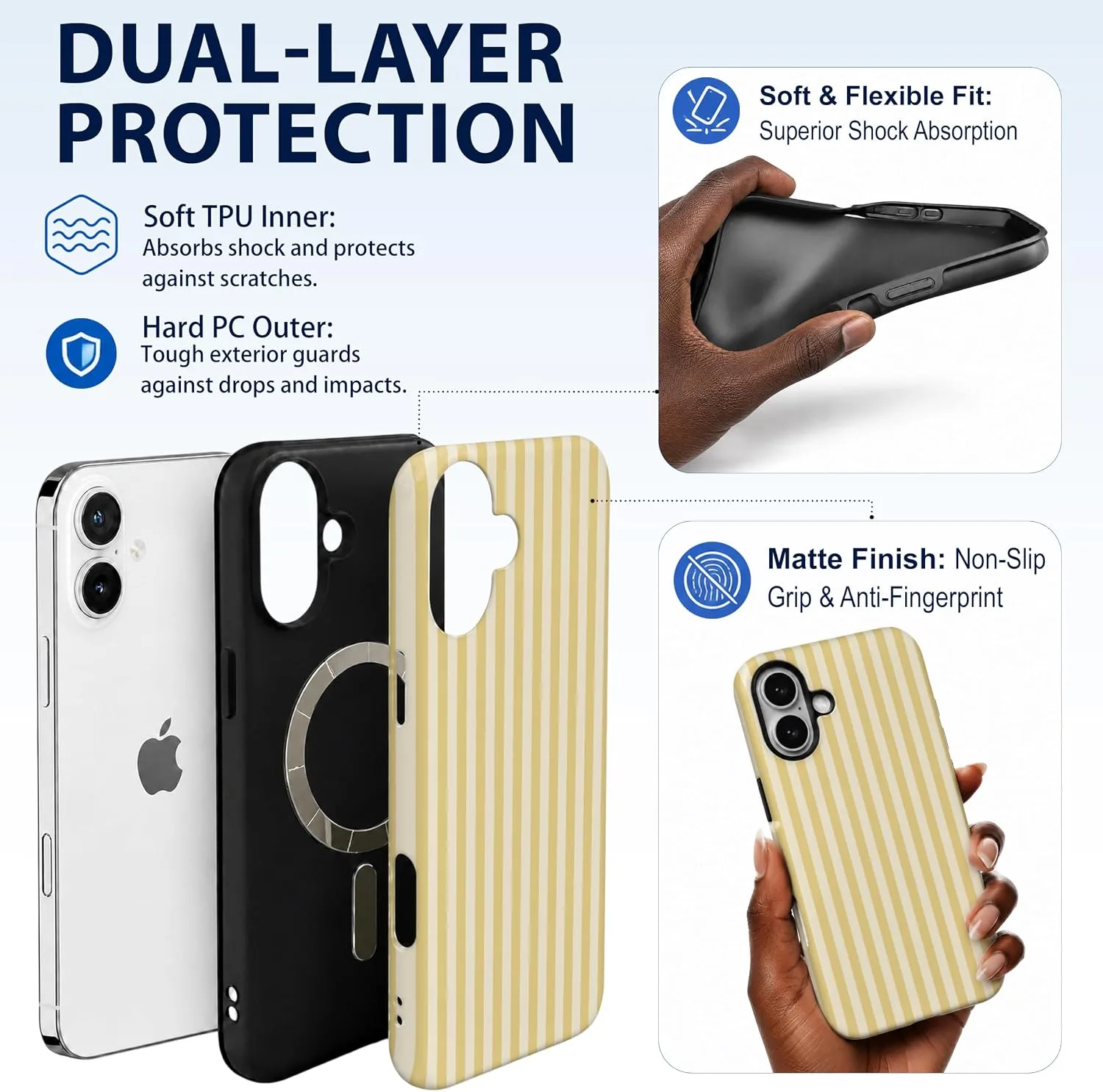 Magnetic for iPhone 17 Phone Case, Cute Butter Yellow Striped