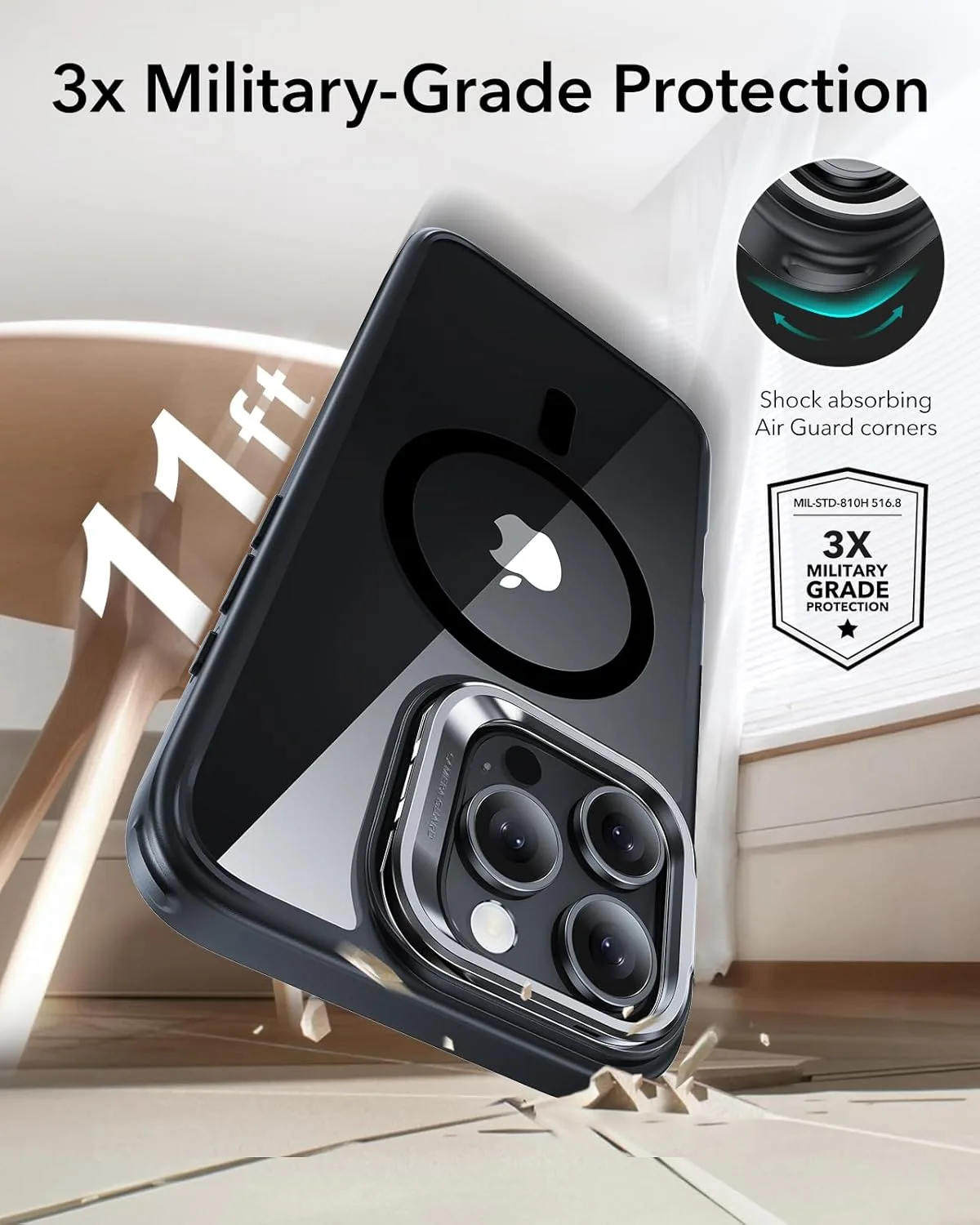 ESR for iPhone 16 Pro Case with Stand, for MagSafe, Clear Black