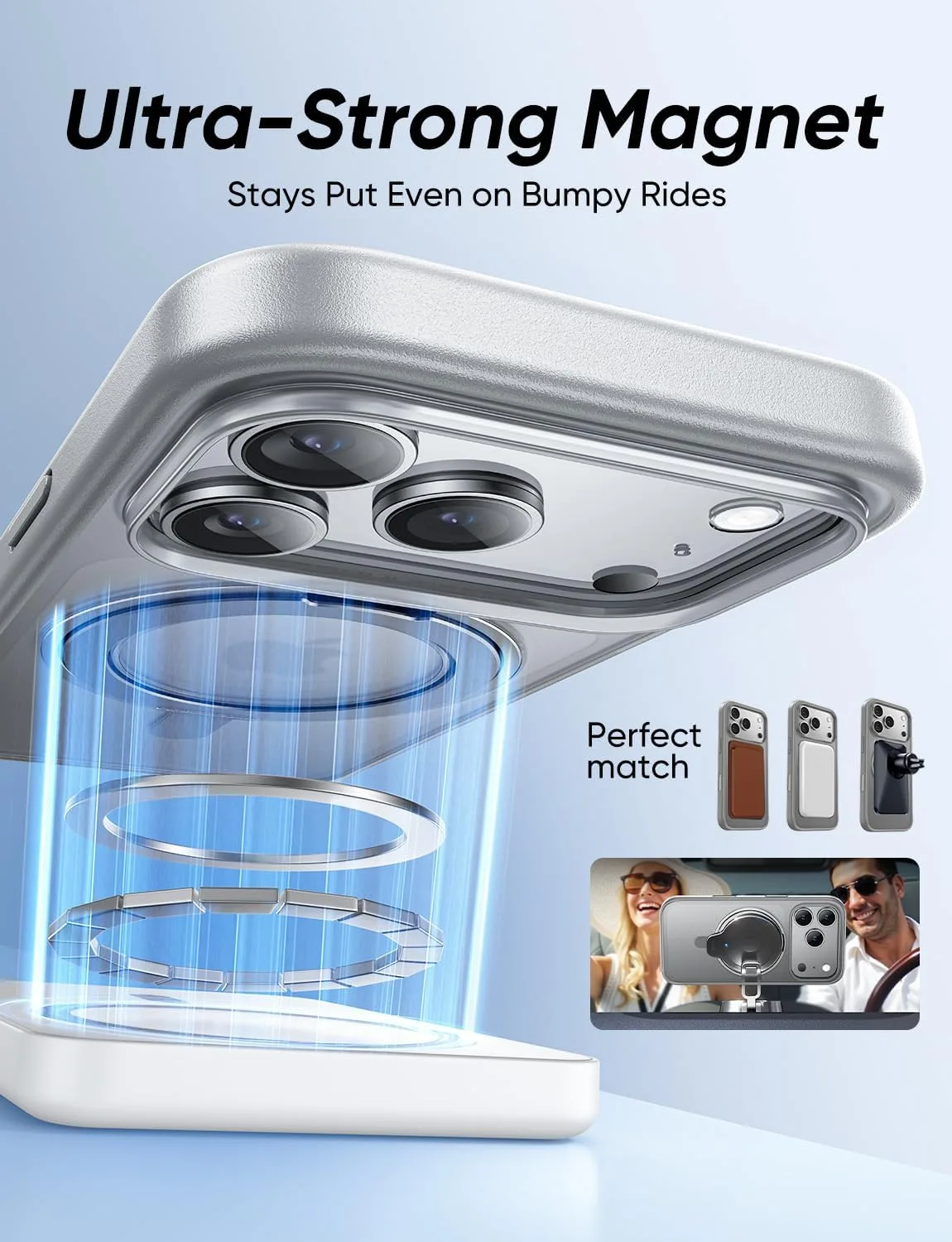 MAGIC JOHN 360° Rotatable Magnetic Invisible Stand for iPhone 17 Pro Case [Camera Control Button] [Compatible with MagSafe] 16FT Shockproof for iPhone 17 Pro Case with Kickstand, Gray