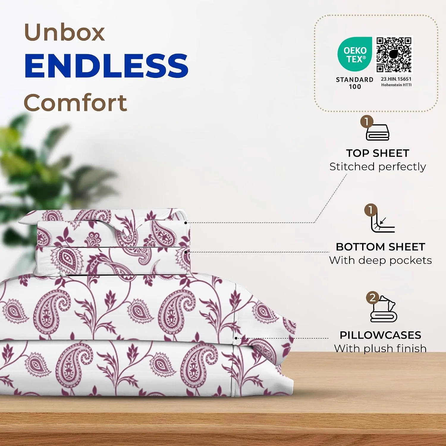 THREAD SPREAD Egyptian Cotton Sheets King Size - Luxury 600 Series King Size Sheets Set (4 PC, Paisley), 16" Deep Pocket All Around Elastic, Soft, Cooling, Sateen Weave, Durable Hotel Bed Sheet Sets