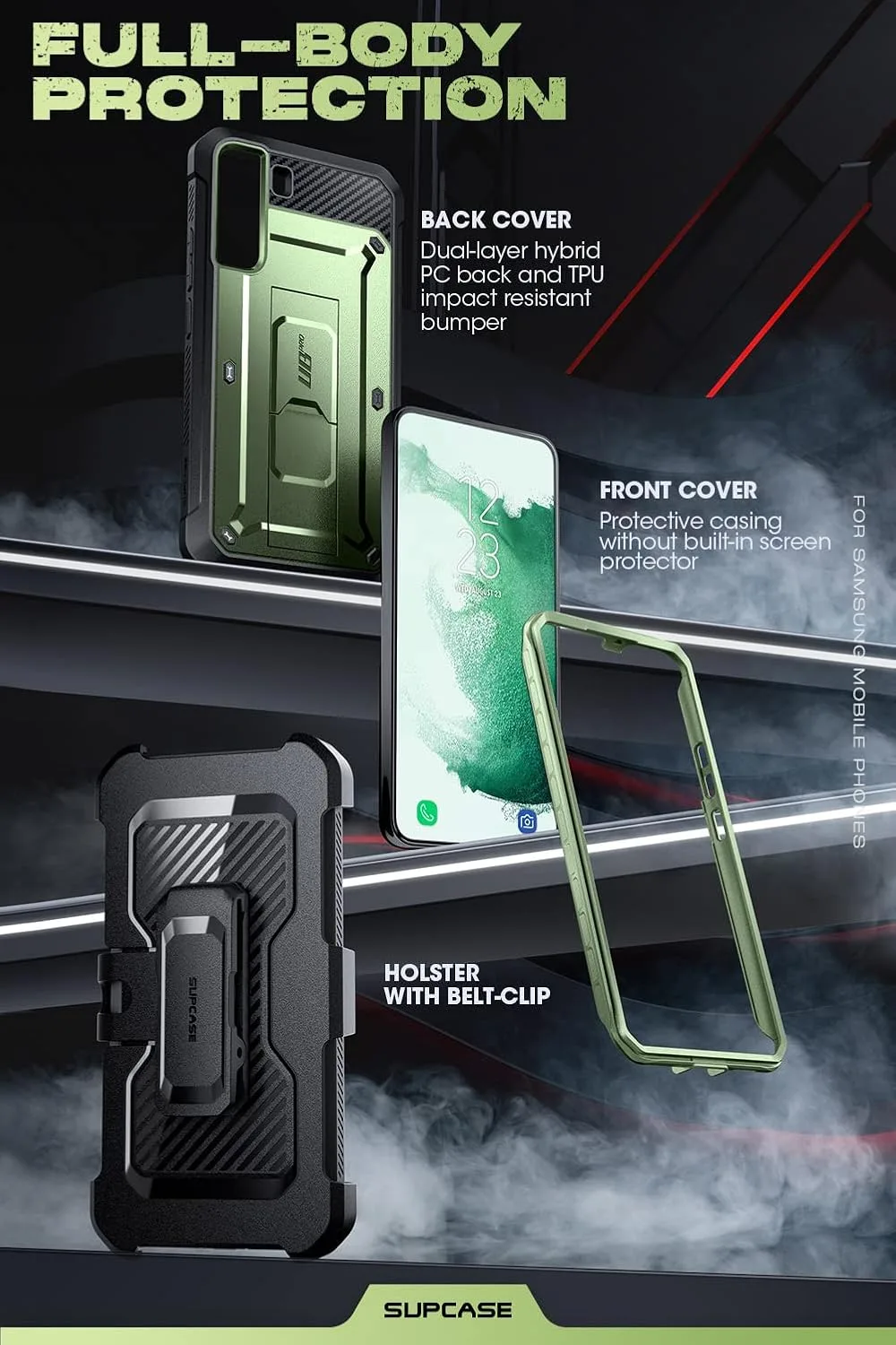 SUPCASE for Samsung Galaxy S22 Case with Built-in Kickstand, Green