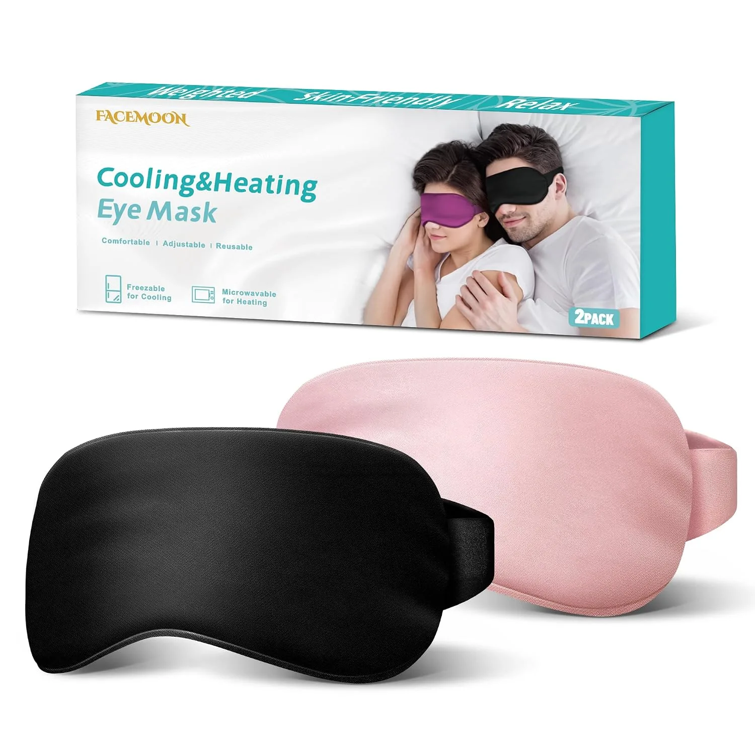 Cold Eye Mask - Cooling Eye Mask for Puffy Eyes, Cold Compress for Dark Circles, Tired Eyes, Headache, Migraines Relief - Reusable Gel Ice Pack, Weighted Sleep Mask(Black, Pink)