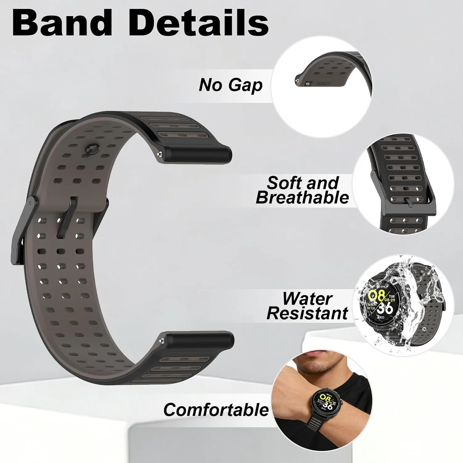 Silicone Replacement Bands Compatible with COROS PACE 3/4/Pro, COROS APEX PRO/2 Pro/APEX 46 MM/4 42MM, Soft & Breathable Smartwatch Straps for Women and Men