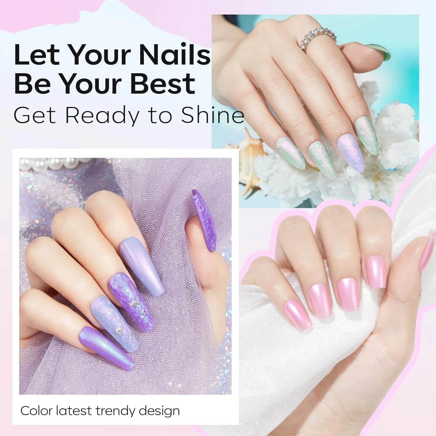 modelones Pearl Nail Polish, 6 Colors Aurora Iridescent Shimmer