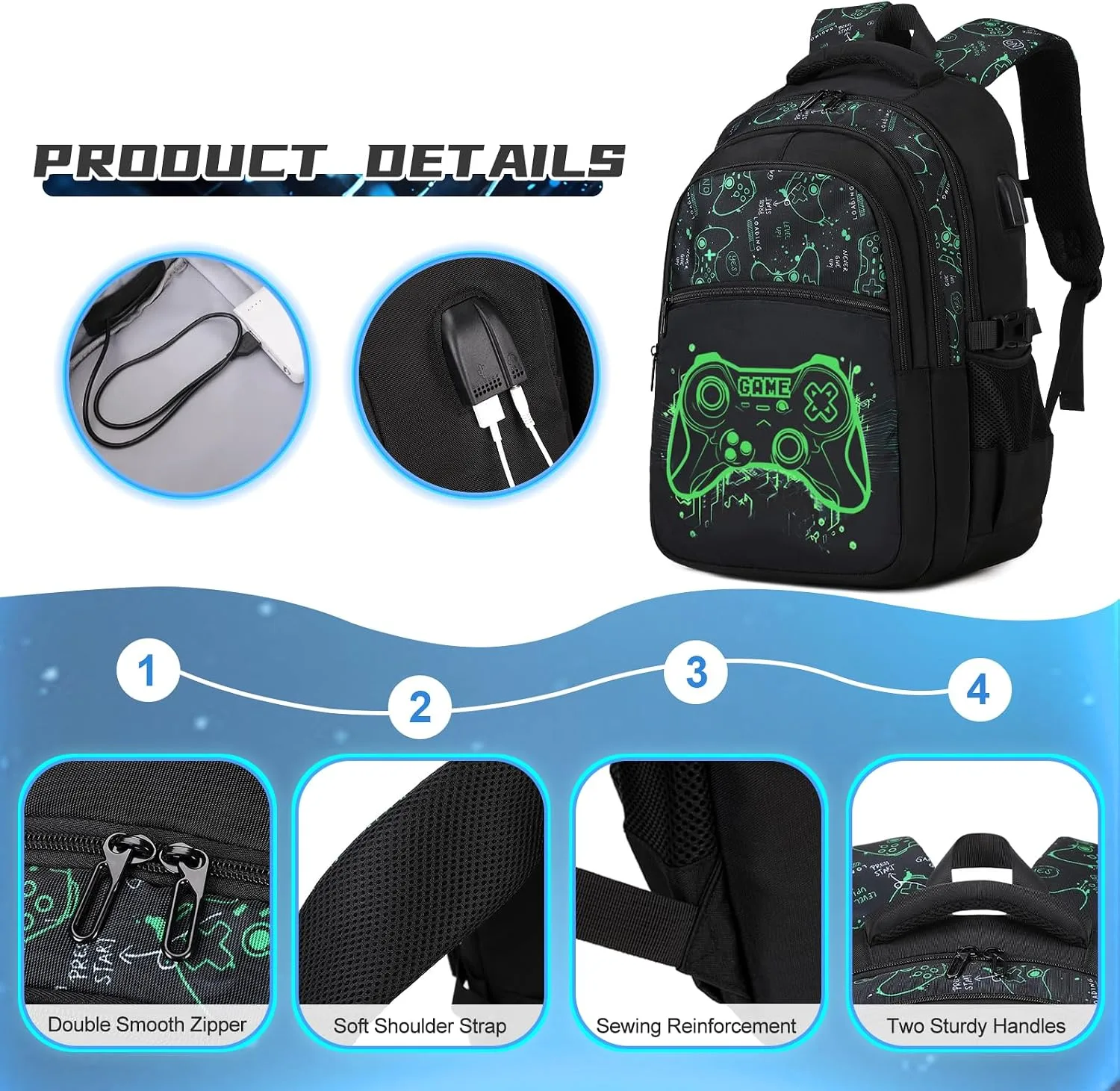 DIGOBAY Boys Backpack for School, Cool Luminous Gamer Backpack for Boys with Kids Bento Box Insulated Water Bottle Lunch Box Pencil Case, Kids Backpacks Bookbag for Teen Boys Elementary Middle School