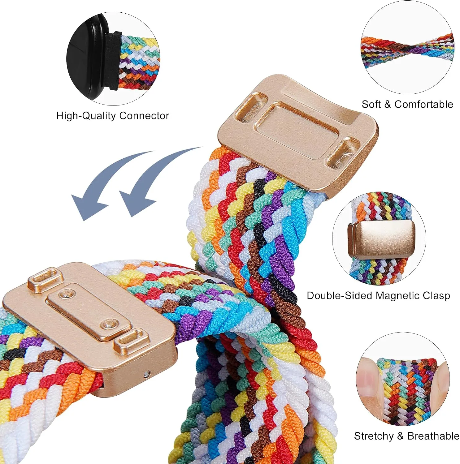 Braided ID208 Plus Elastic Bands Compatible with Fitpolo/Quican/Aeac/Tensky ID208 Plus Smartwatch Bands, 22mm Loop Soft Nylon Straps for Women Men