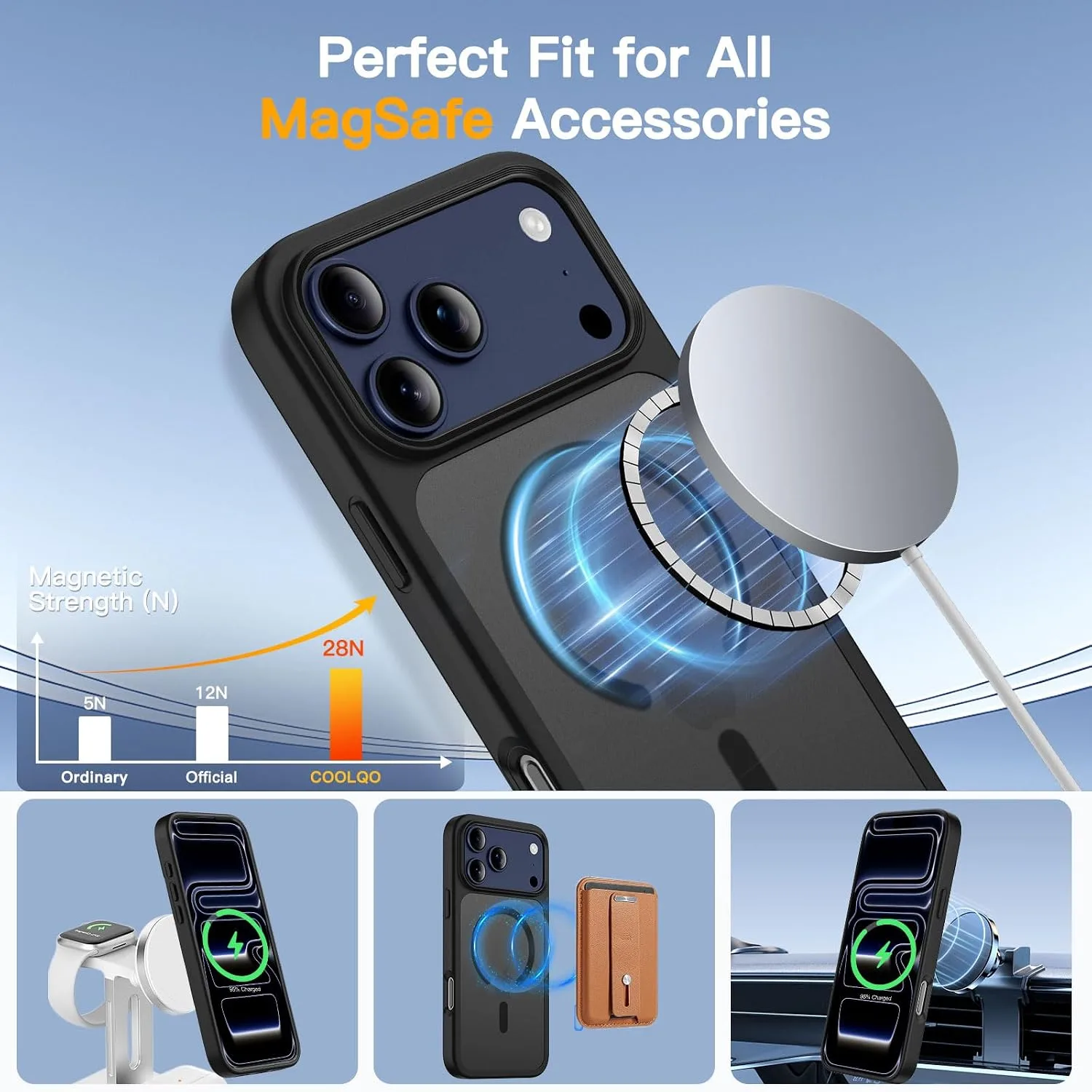 COOLQO Magnetic for iPhone 18/17 Pro Case, Translucent Matte, Black