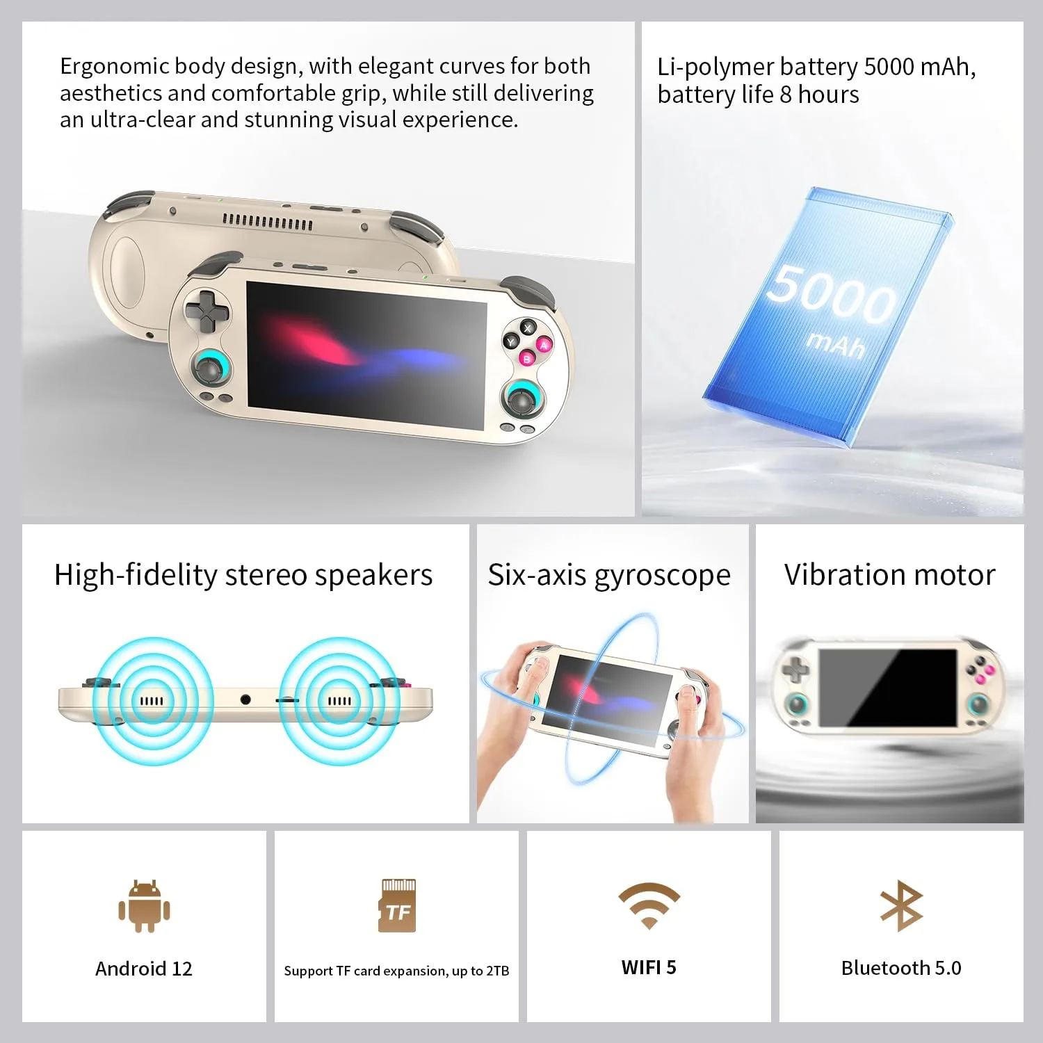 Cintwor RG VITA Handheld Game Console, Android 12 Retro Gaming Console with 5.46 Inches IPS Touch Screen, 3GB+64GB, Portable Game Console Support Multi-Emulator and WiFi 5 Bluetooth 5.0 (Retro Gray)