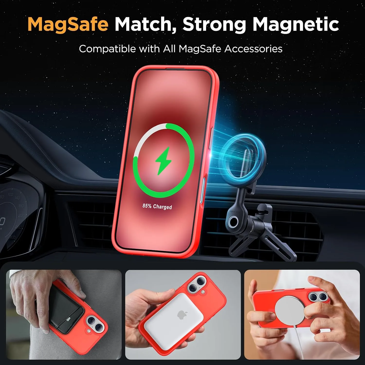 Miracase Magnetic Series for iPhone 16 Case [Compatible with MagSafe] Military-Grade Protection, Anti-Fingerprint, Slim Phone Case for iPhone 16 6.1 inch - Red