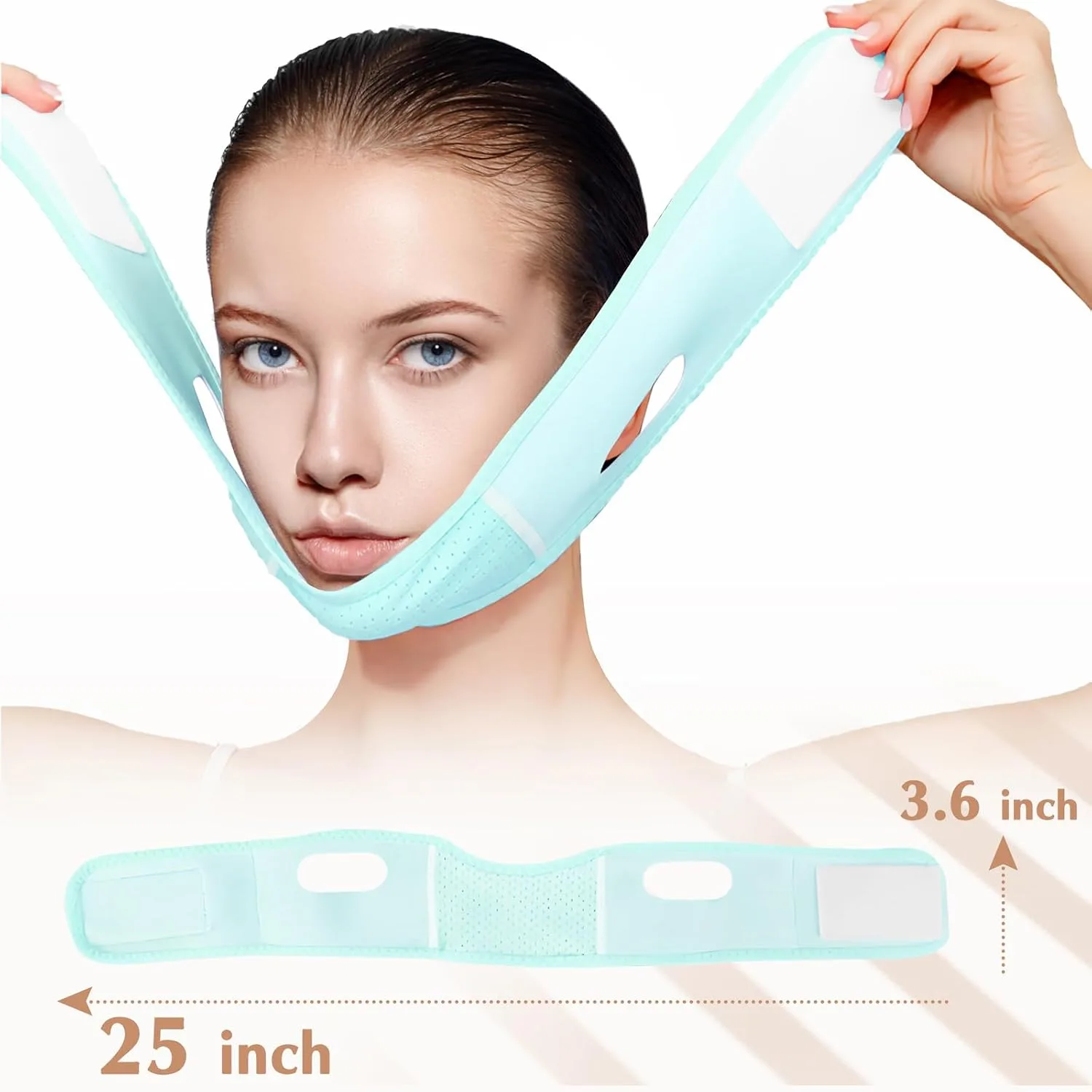 Reusable V Line Lifting Mask with Chin Strap for Sleeping, V Shaped Face Mask for Sagging, Jawline Shaper(Light Blue)