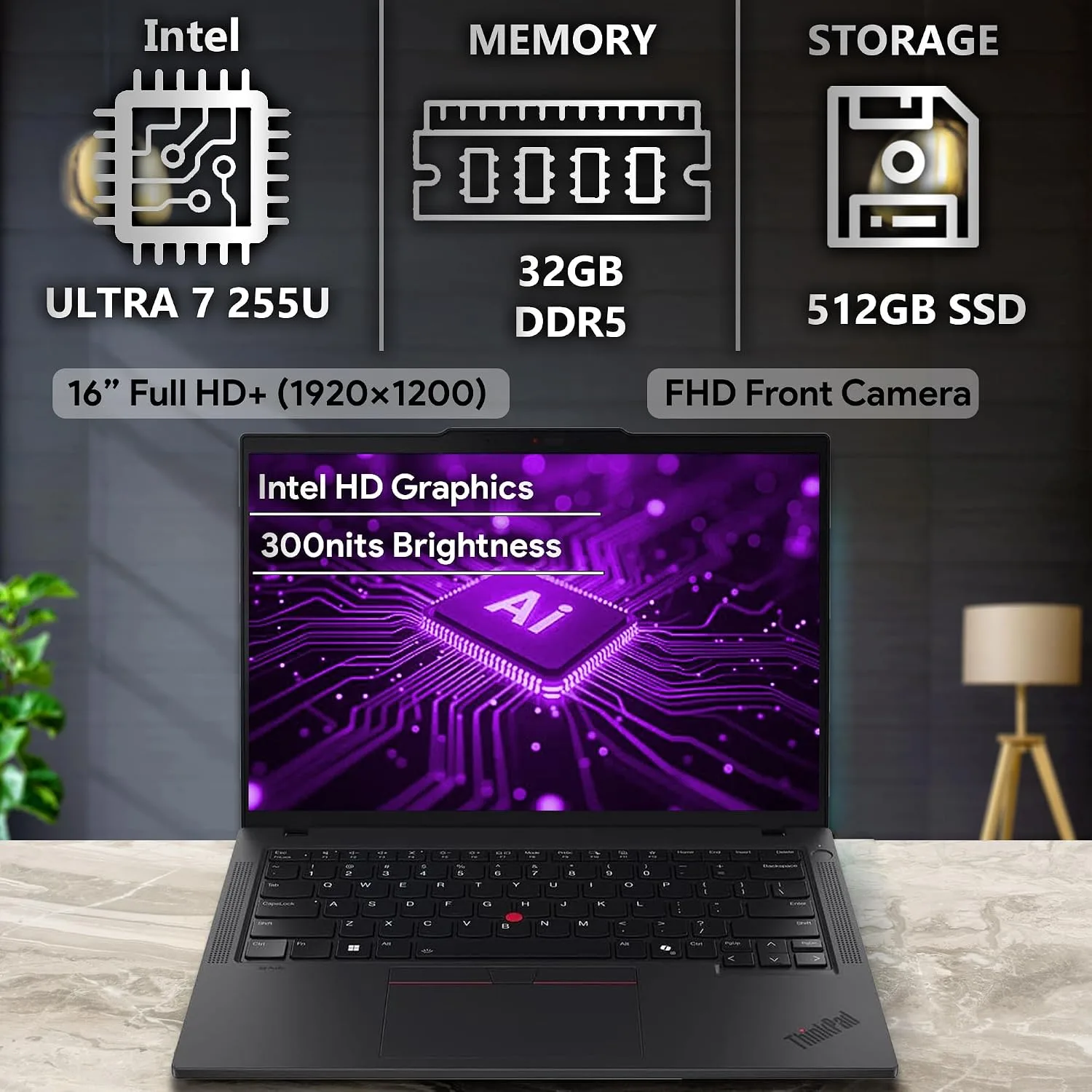 Lenovo ThinkPad T14 Gen 6, 14" FHD+ Display, Intel Ultra 7 225U, 32GB DDR5 RAM, 512GB SSD PCIe, Fingerprint, Backlit Keyboard, WiFi 6E + BT, RJ-45, FHD Webcam, Win 11 Pro, AI Business Laptop - Black