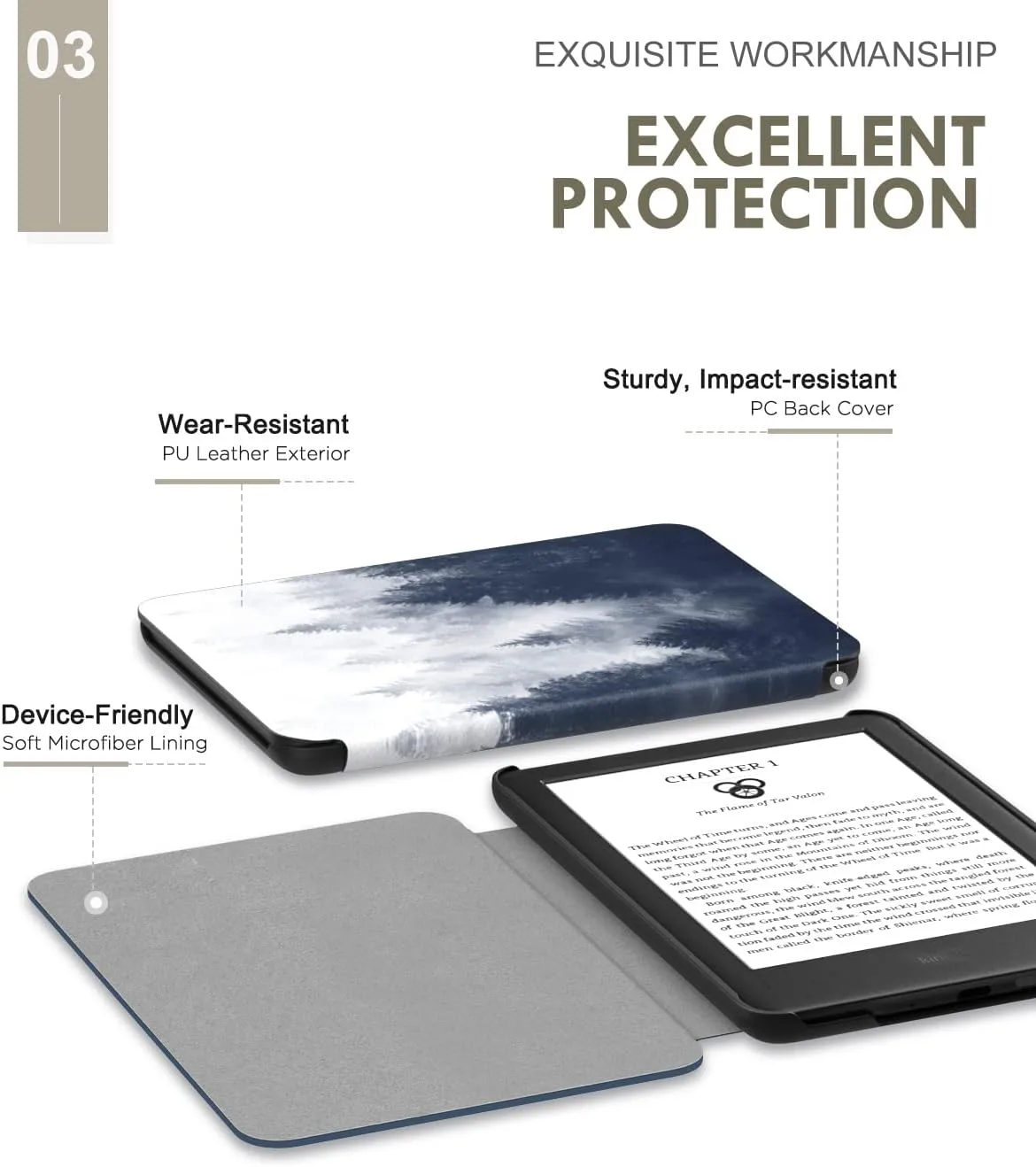 MoKo Case Fits 6" Kindle Basic 11th Generation 2024/2022, Gray Forest