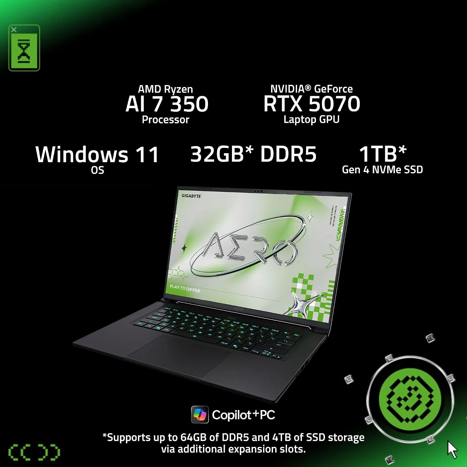 GIGABYTE AERO X16 - AMD Ryzen AI 7 350 GeForce RTX 5070 16" Laptop