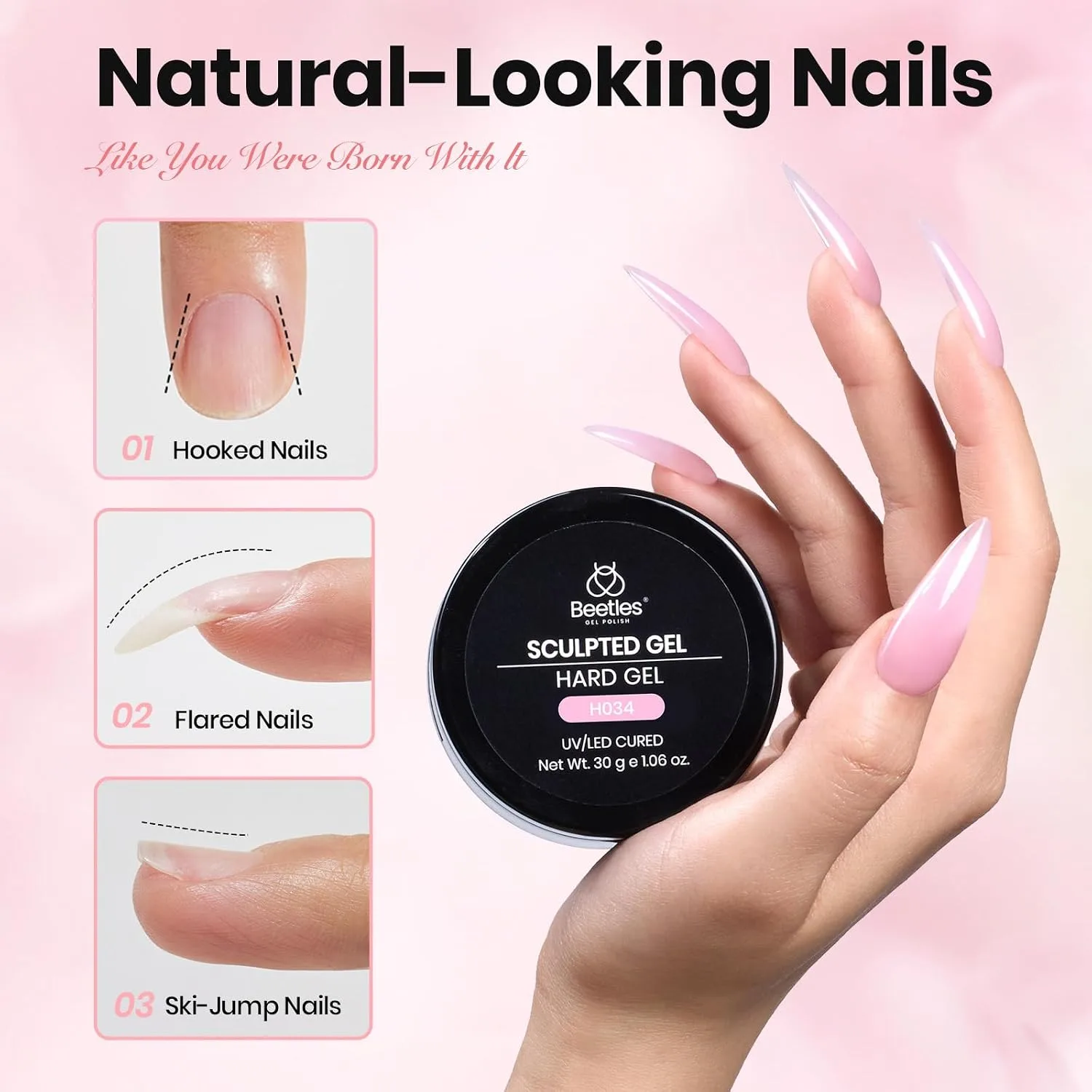 Beetles Hard Gel Nail Extension Kit, 3 Colors with Medium Oval Tips