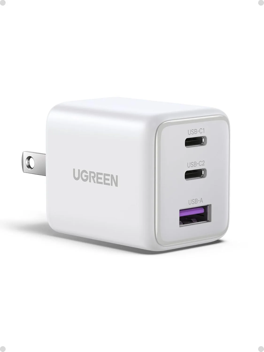 UGREEN 3-Port 30W USB C Charger Block, GaN II Type C Fast Charging, White
