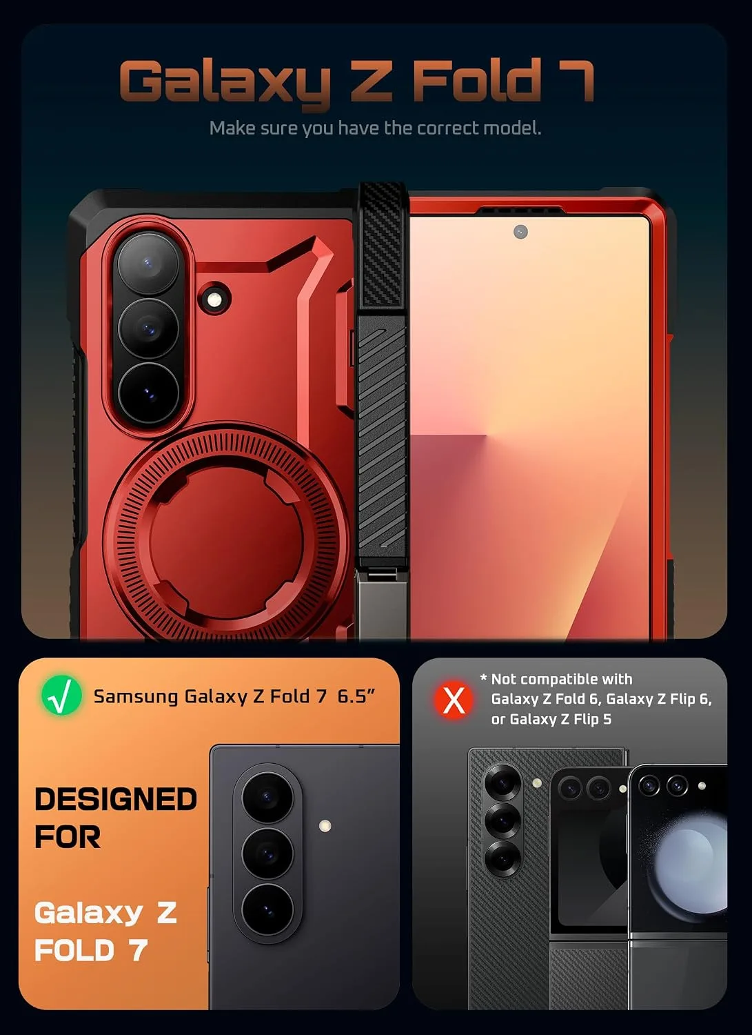 SUPCASE for Samsung Galaxy Z Fold 7 Case with Kickstand, Ruddy