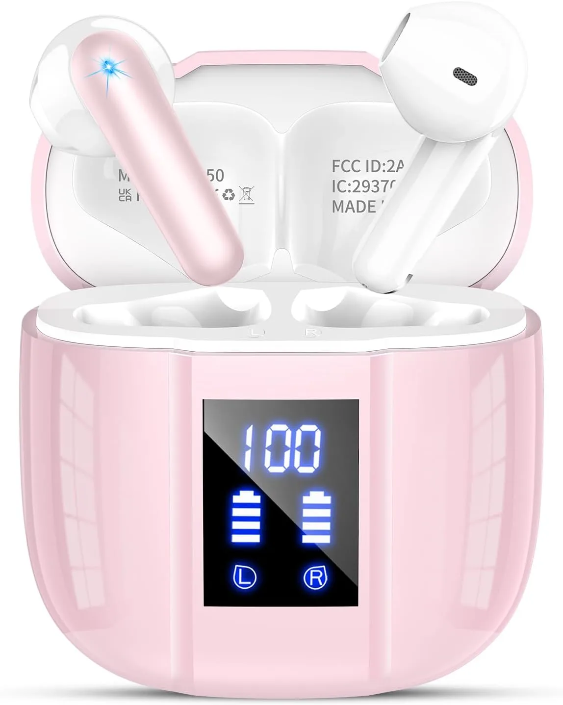 Qecnato Wireless Earbuds, Bluetooth 5.4 Headphones, 48H, Stereo Ear Buds, LED Display Earphones with Mic, IP7 Waterproof in Earbud, Comfort Fit, Purple