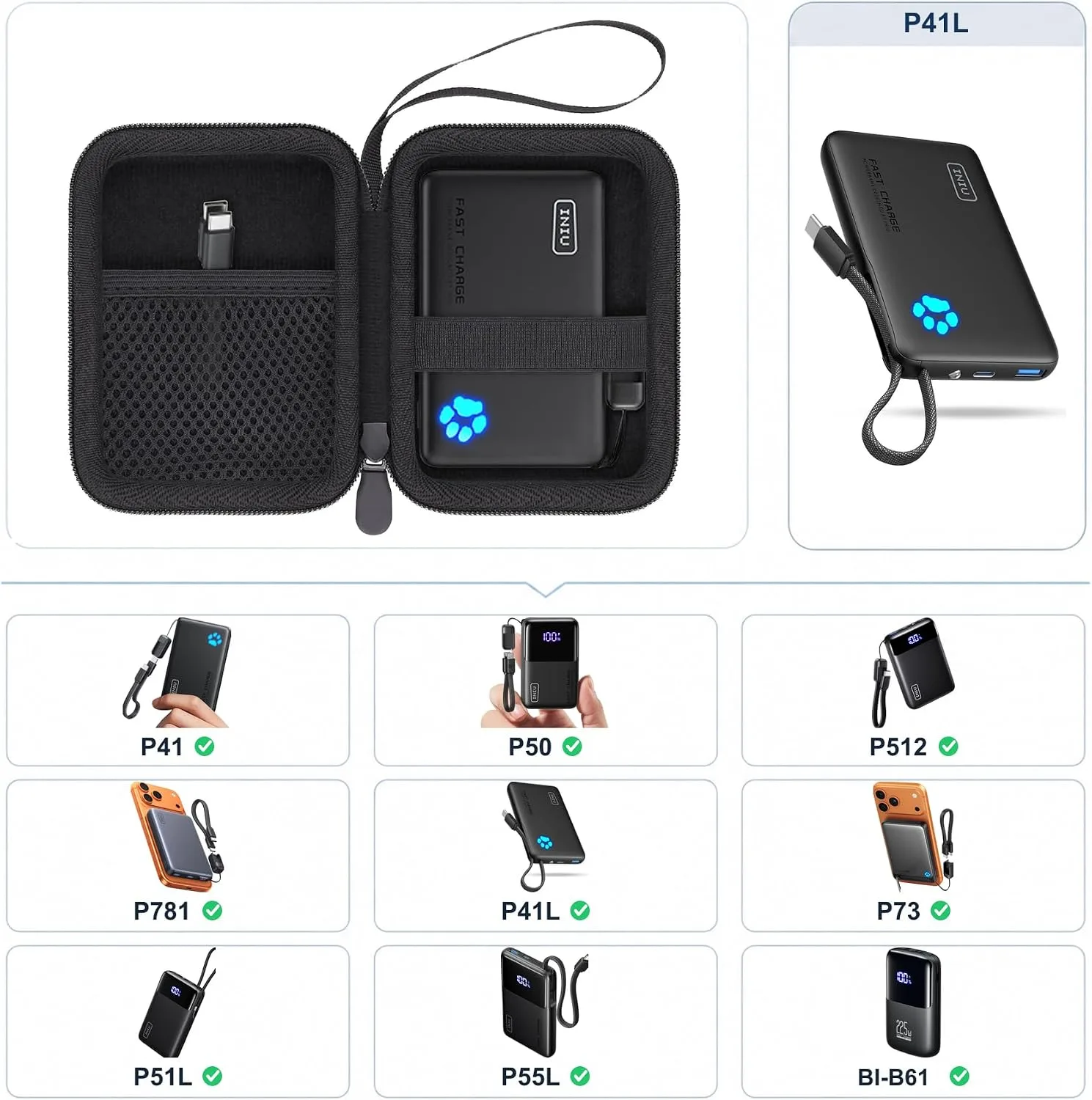 khanka Hard Protective Case for INIU 45W Fast Charging Charger,Black
