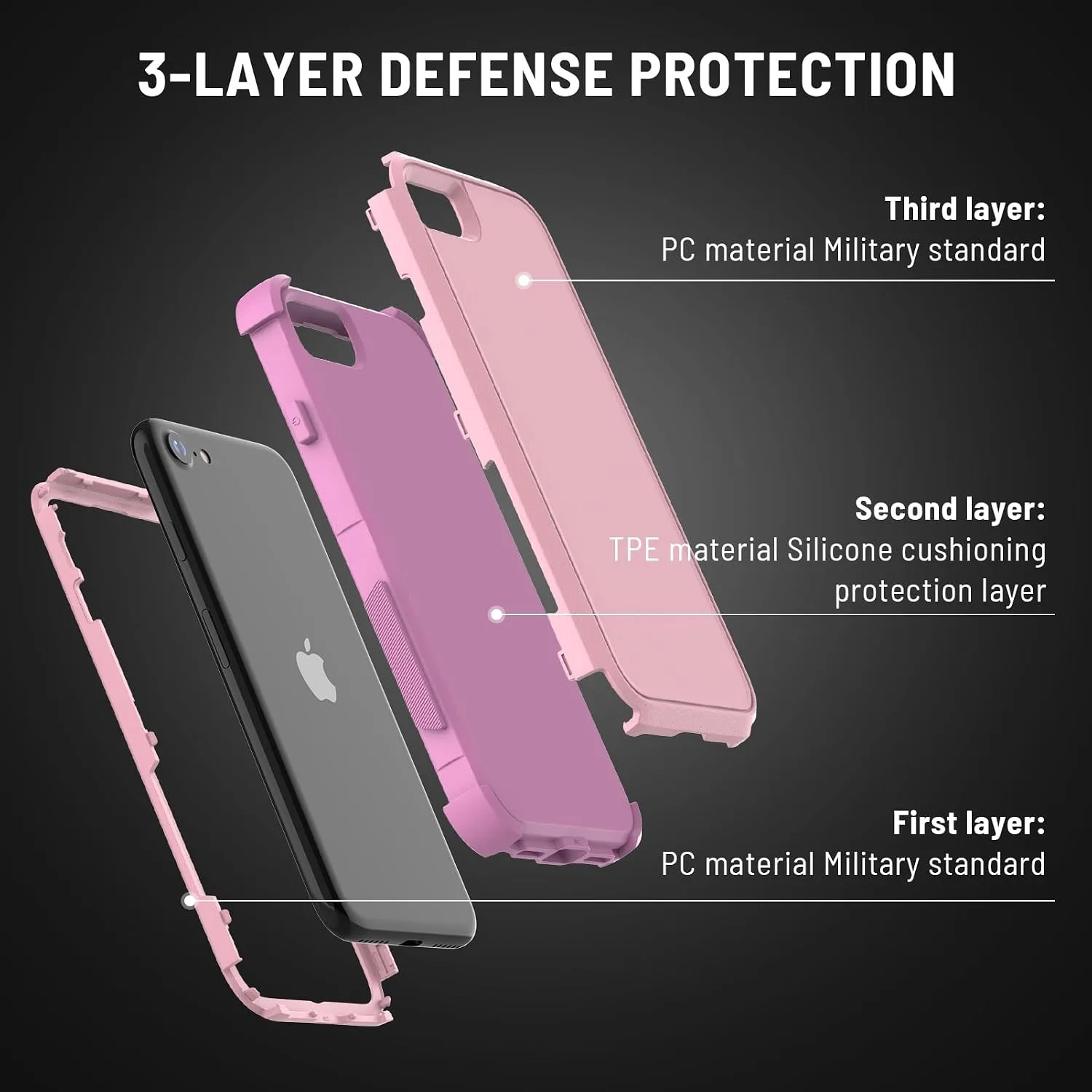 X-belmox Heavy Duty Phone Case for iPhone SE 3rd Generation Drop Proof Pink