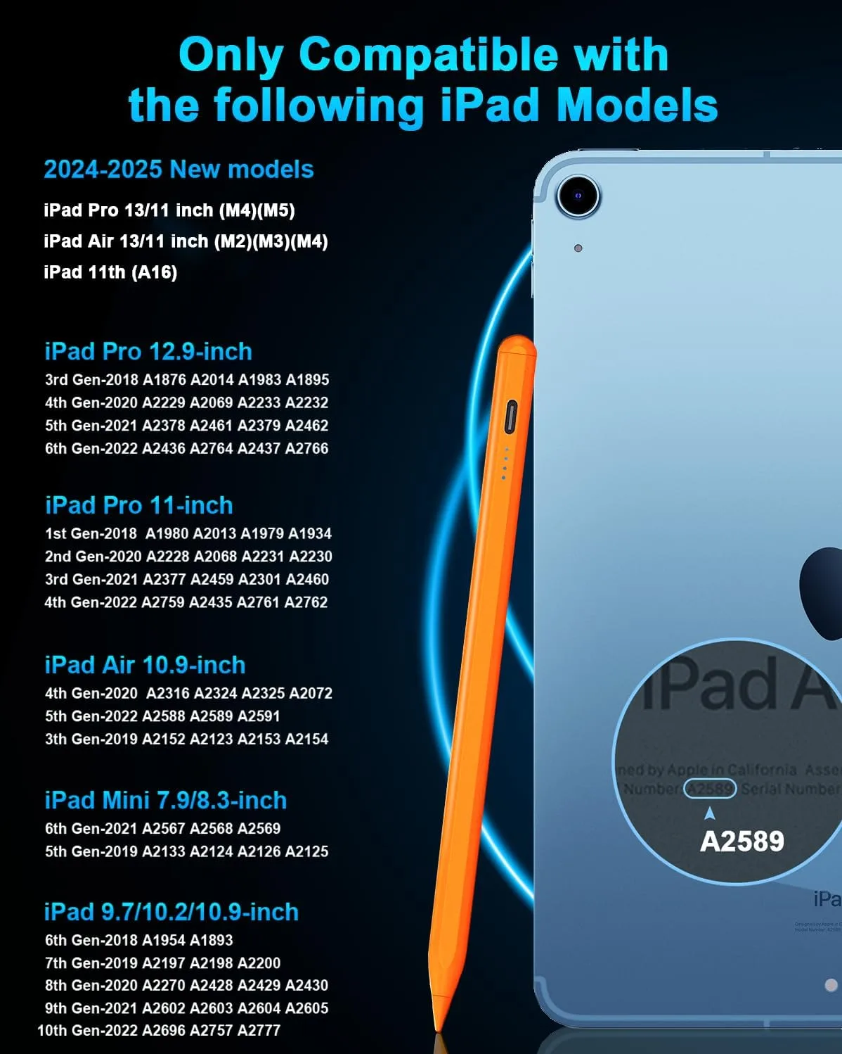 DOGAIN A8 Stylus Pen for iPad 2018-2026, Fast Charge, Palm Rejection-Orange