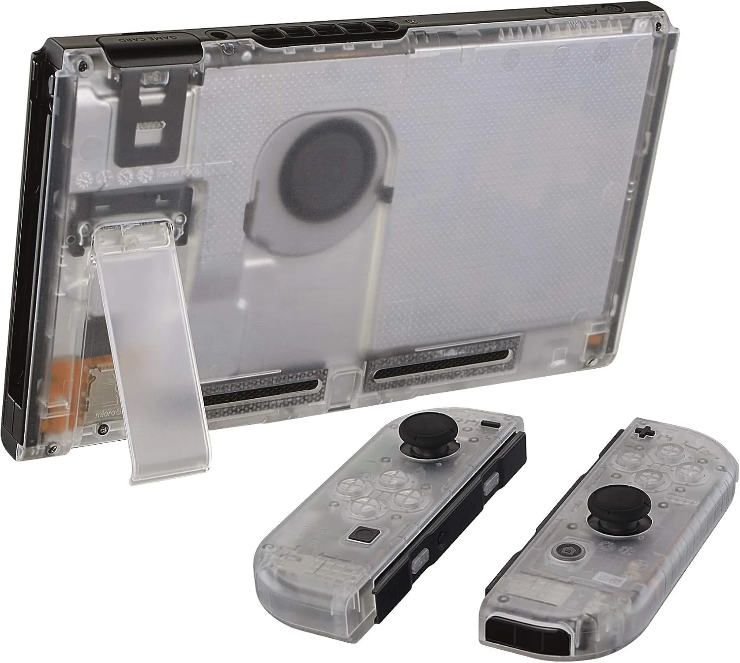 eXtremeRate DIY Replacement Shell Buttons for Nintendo Switch, Back Plate for Switch Console, Housing with Full Set Buttons for Joycon Handheld Controller - Transparent Clear [No Electronics Parts]